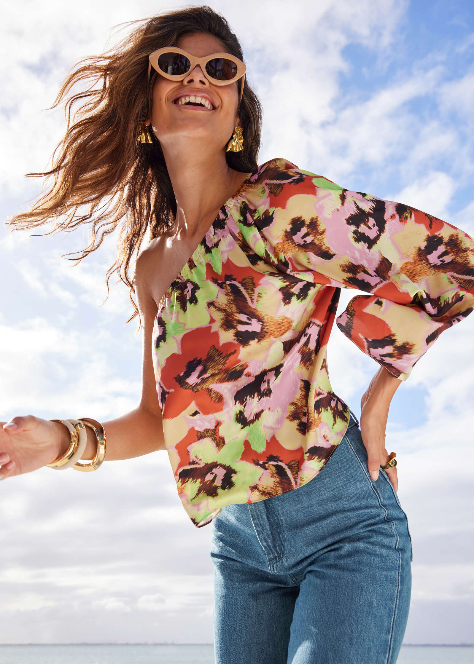 One Shoulder Top - Blurred Bouquet