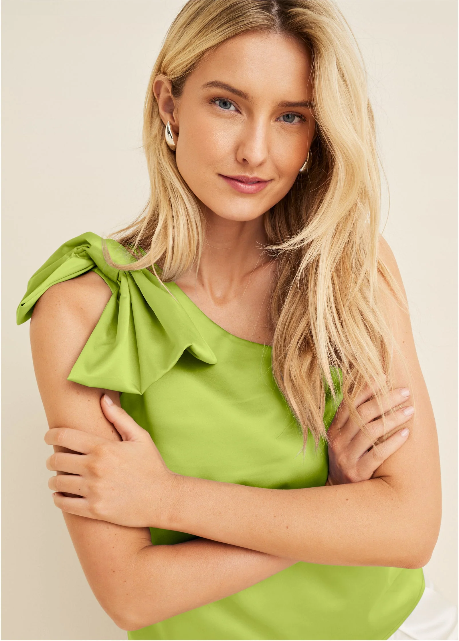 Bow Detail One-Shoulder Top - Lime - Image 4