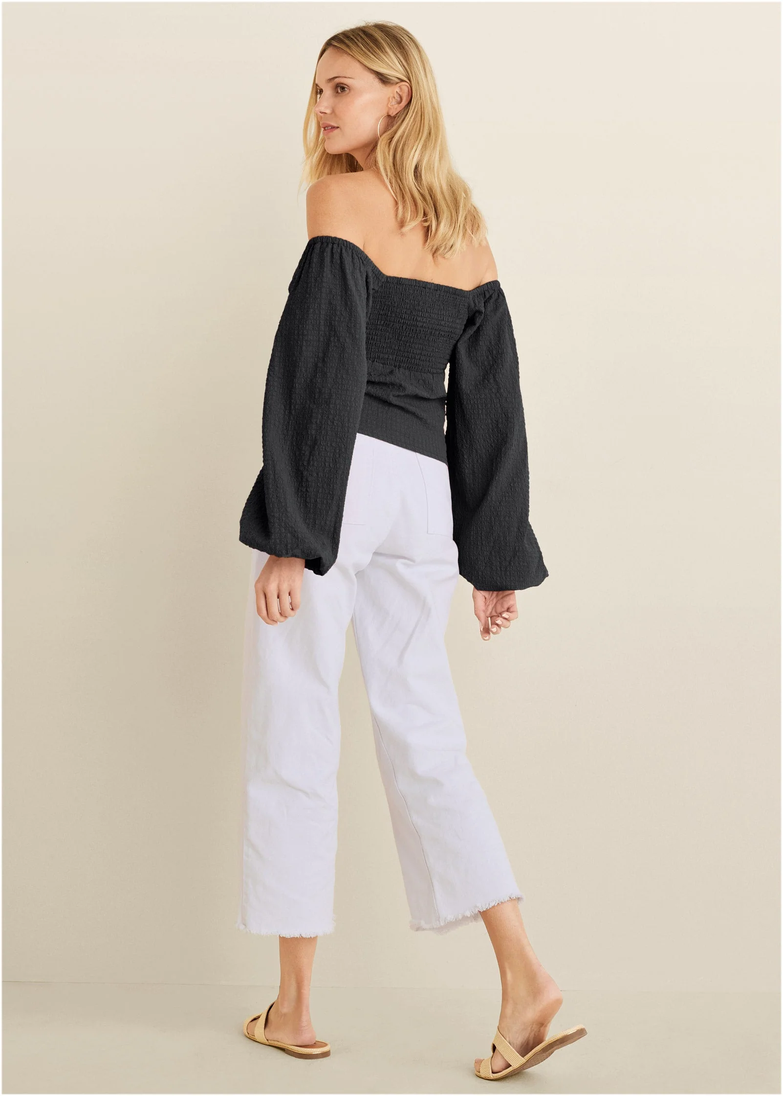 Textured Tie Front Top - Black - Image 2
