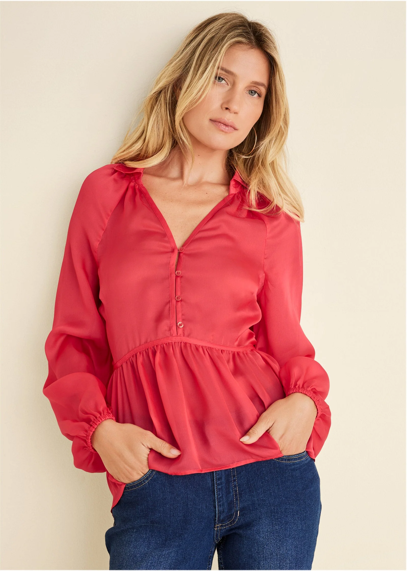 High-Low Blouse - Red - Image 6