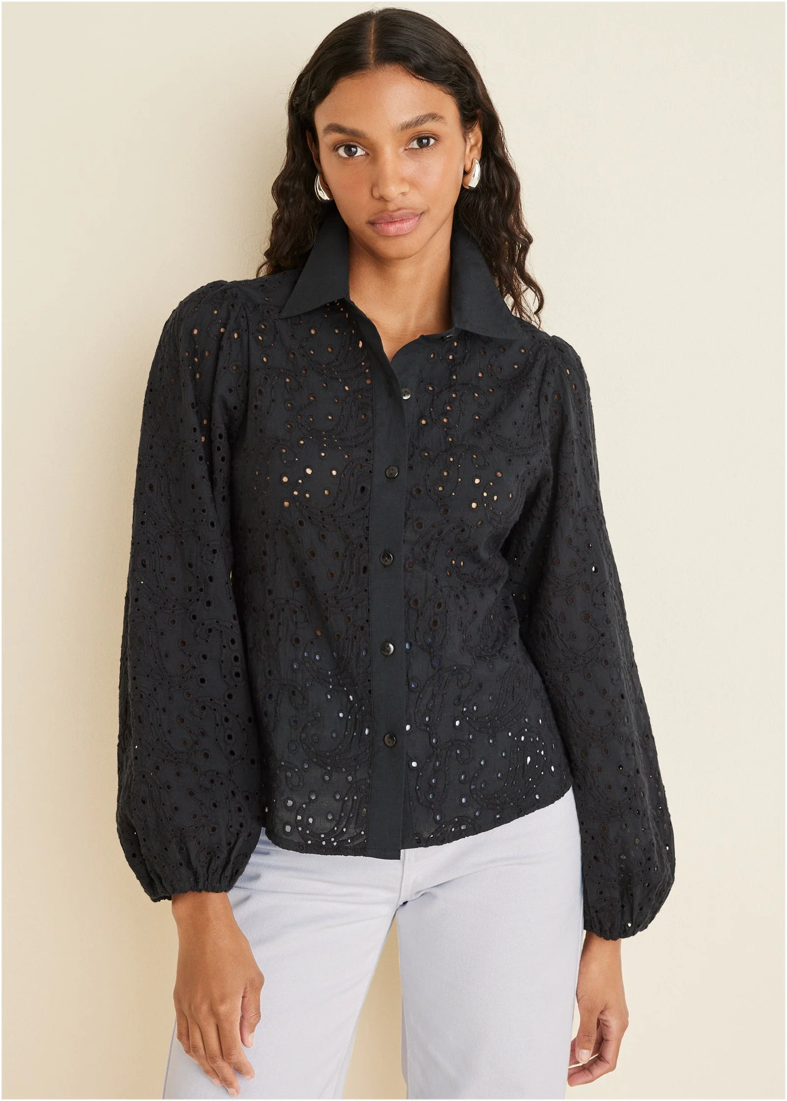 Paisley Eyelet Blouse - Black