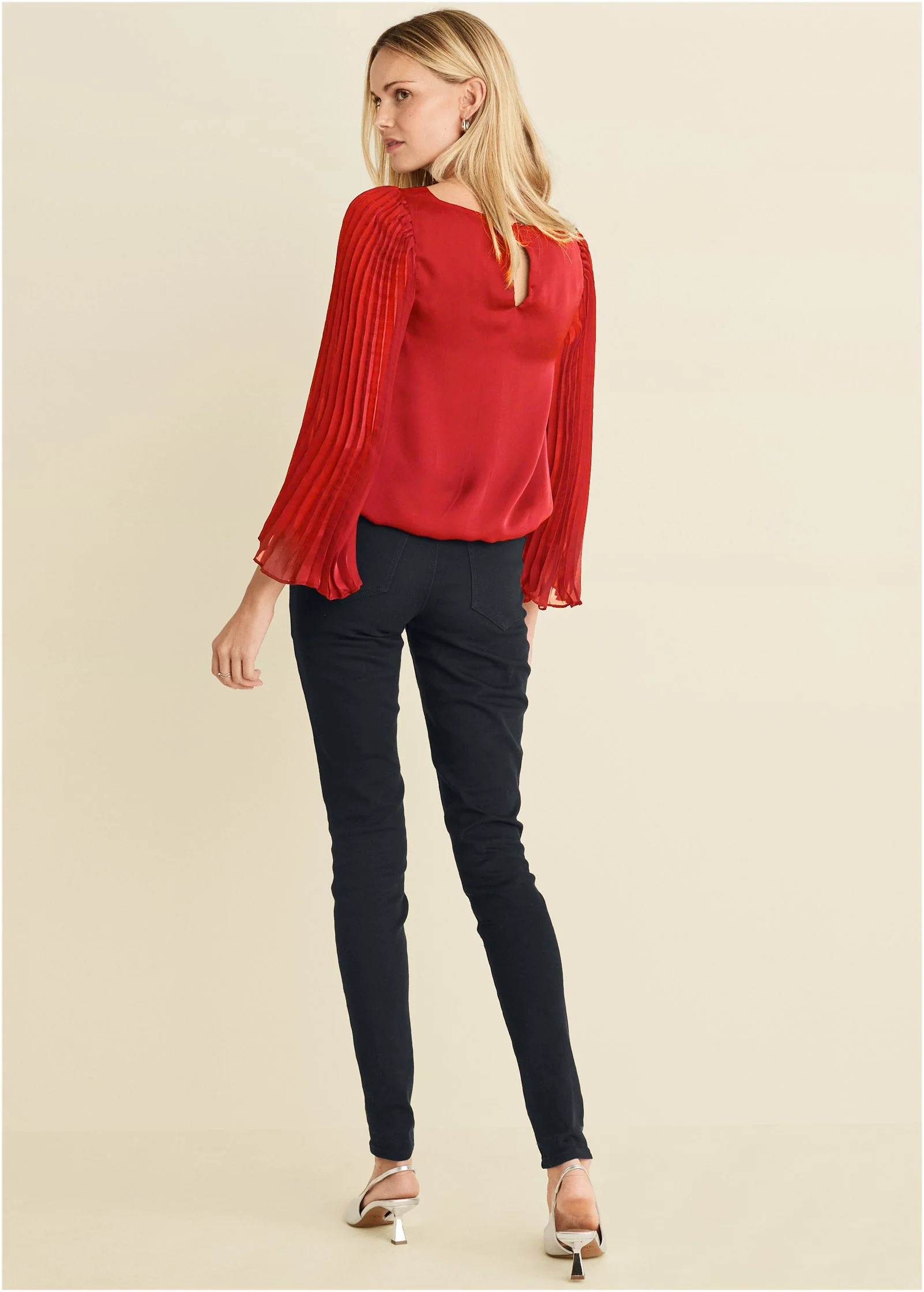 Pleated Sleeve Top - Red - Image 2