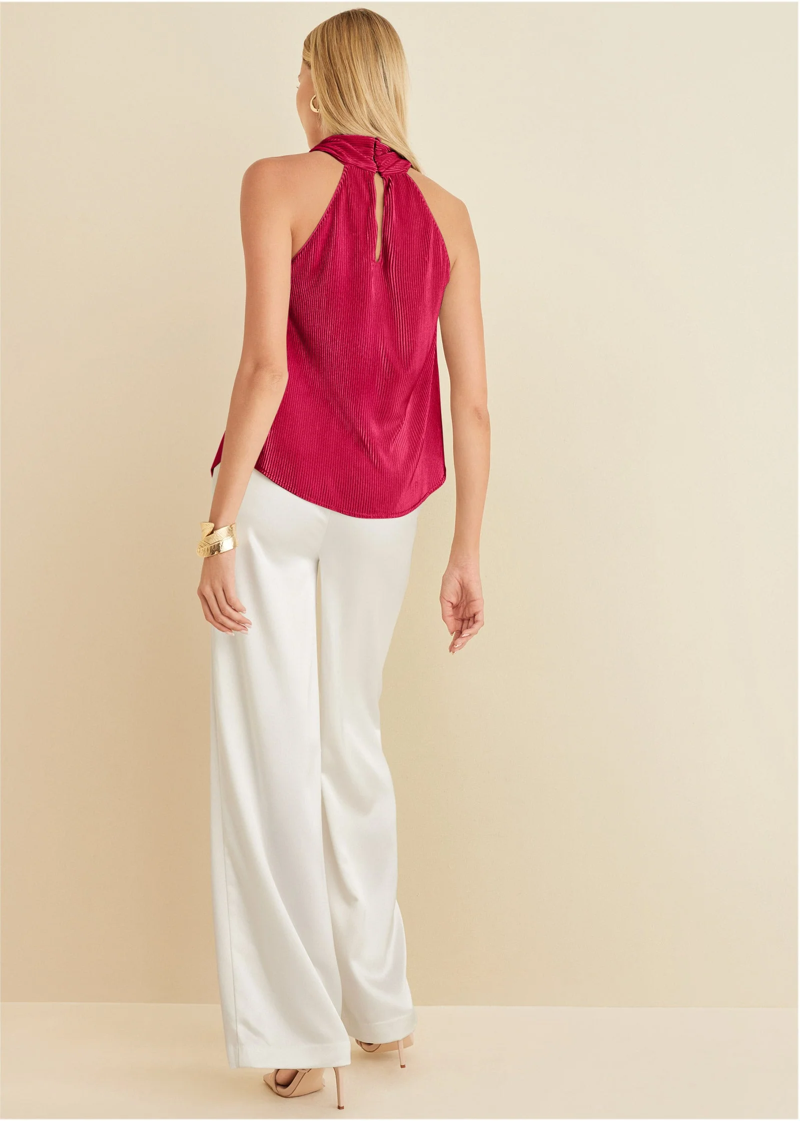 Plisse Cross Neck Tank - Red - Image 2