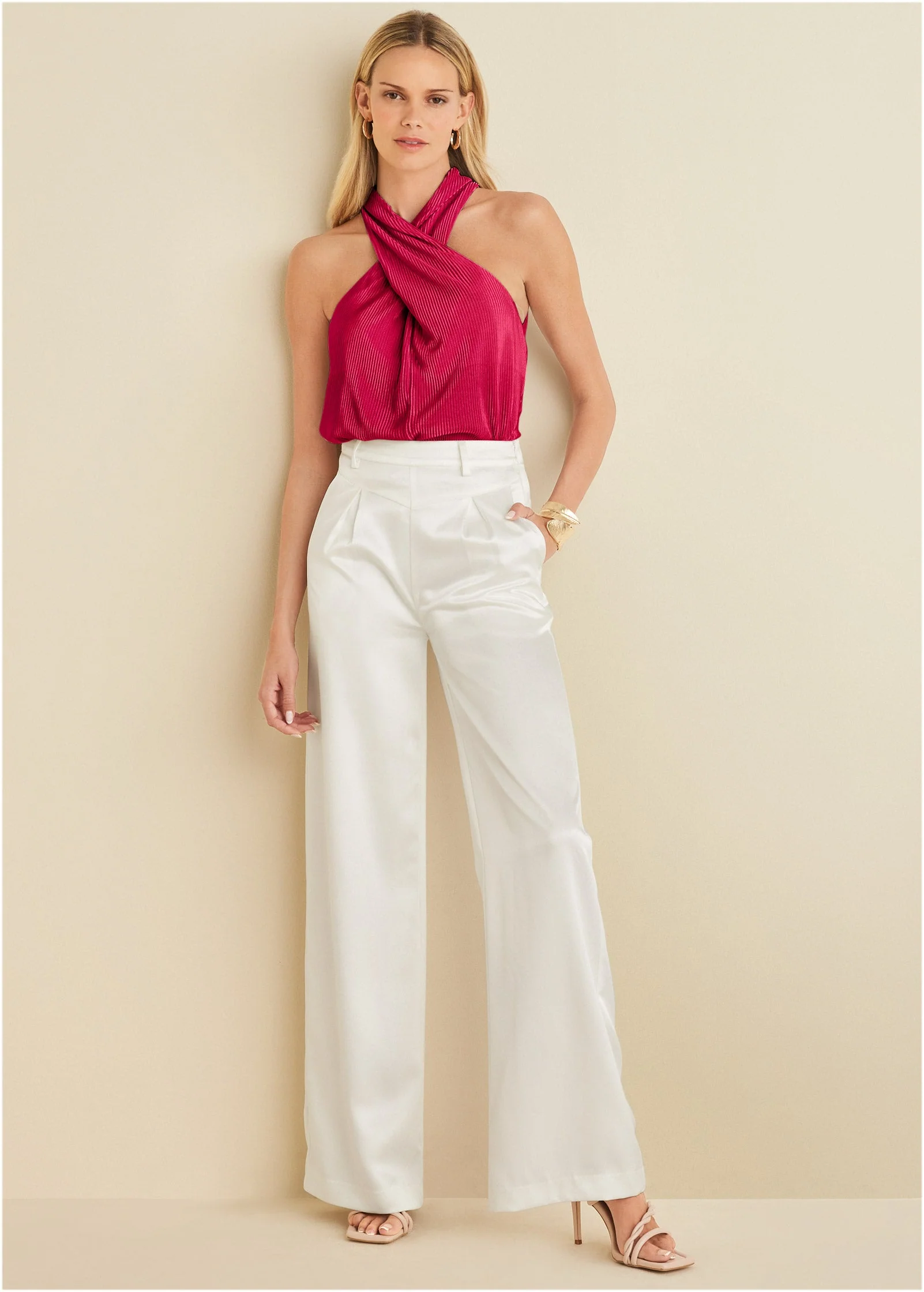 Plisse Cross Neck Tank - Red - Image 3