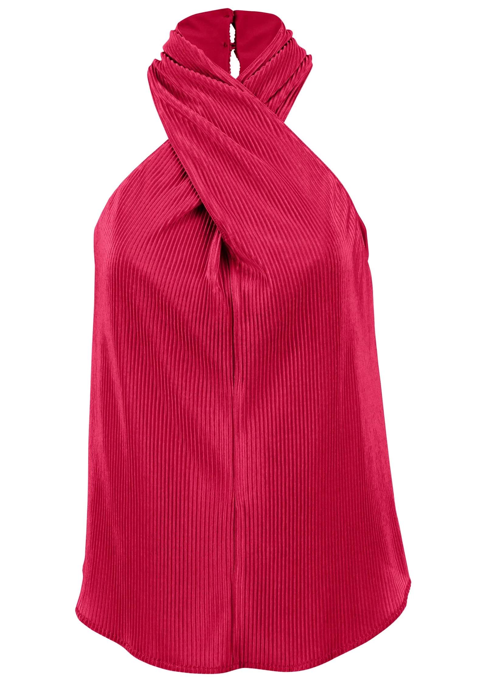Plisse Cross Neck Tank - Red - Image 5