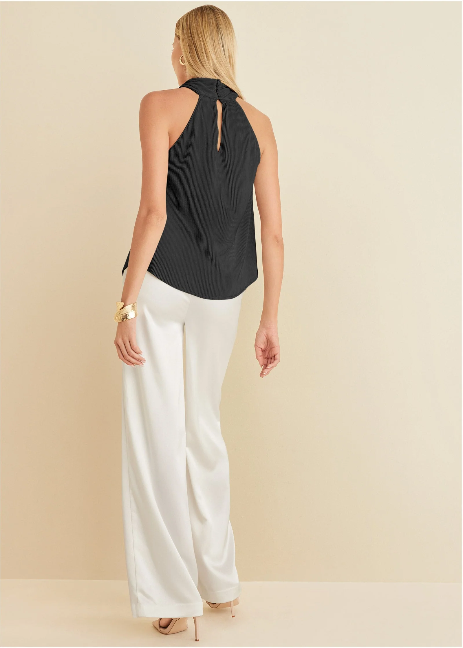 Plisse Cross Neck Tank - Jet Black - Image 2