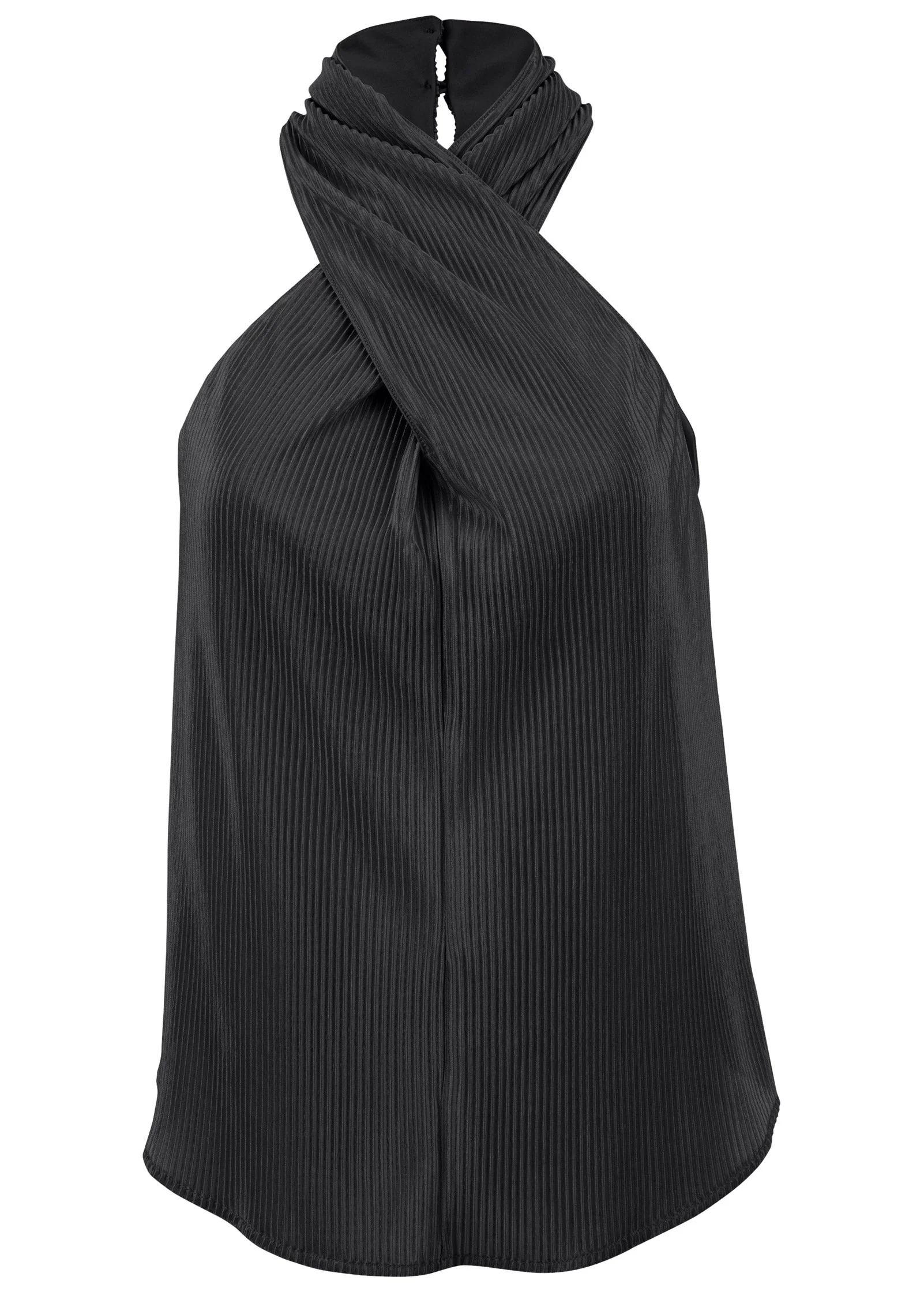 Plisse Cross Neck Tank - Jet Black - Image 5