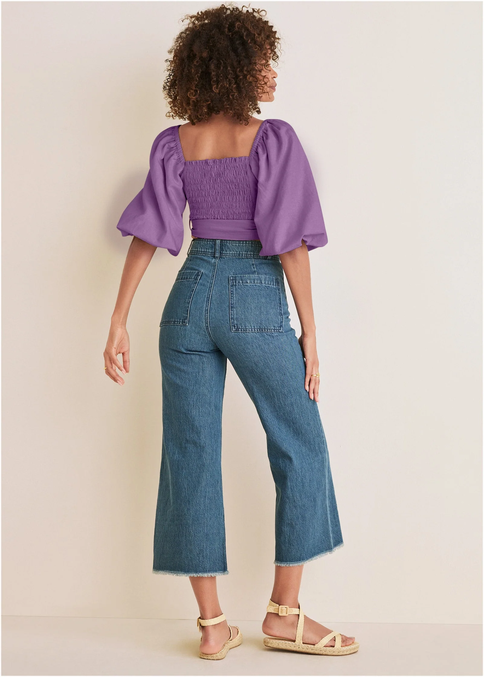 Linen Wrap Top - Purple - Image 3