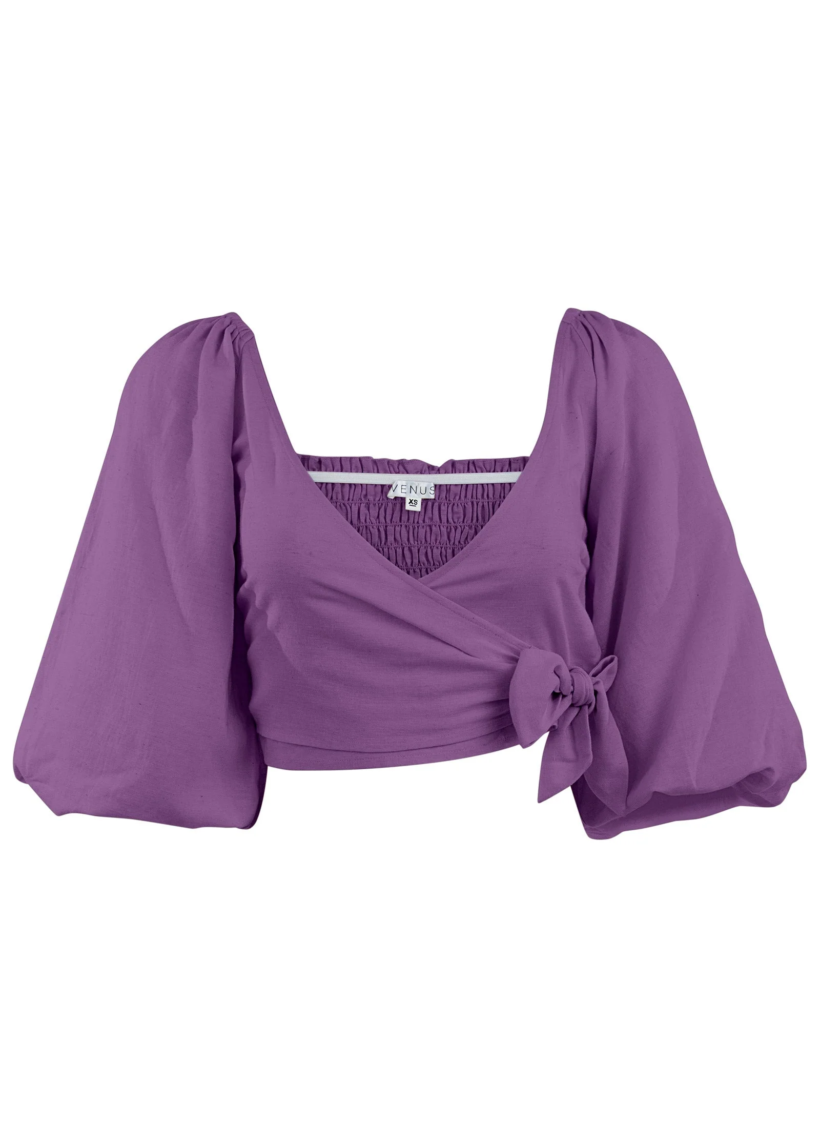 Linen Wrap Top - Purple - Image 4