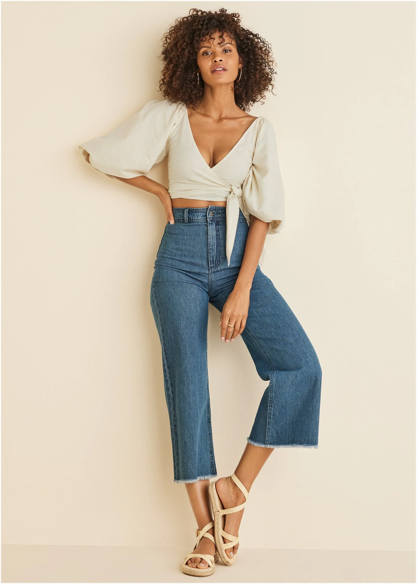 Linen Wrap Top - Cream - Image 2