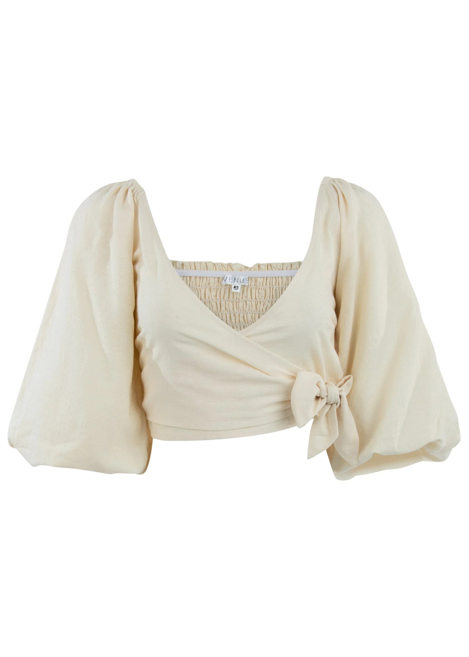 Linen Wrap Top - Cream - Image 4