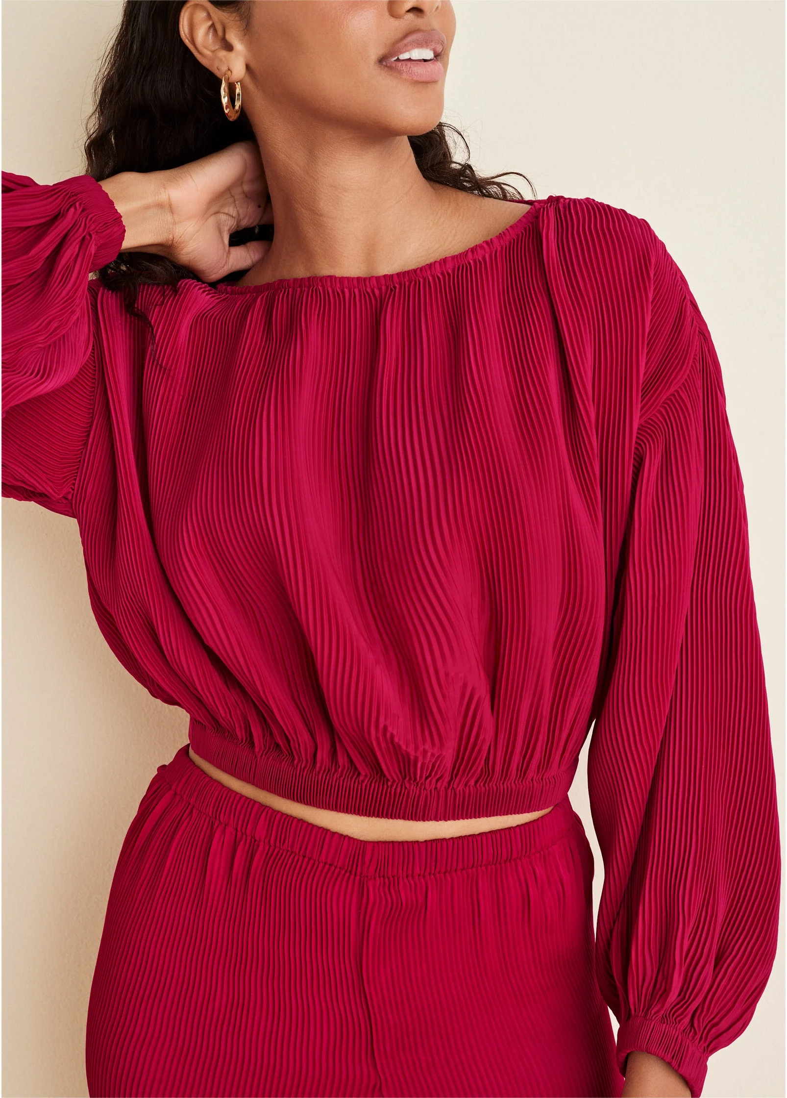 Plisse Billow Top - Red - Image 3