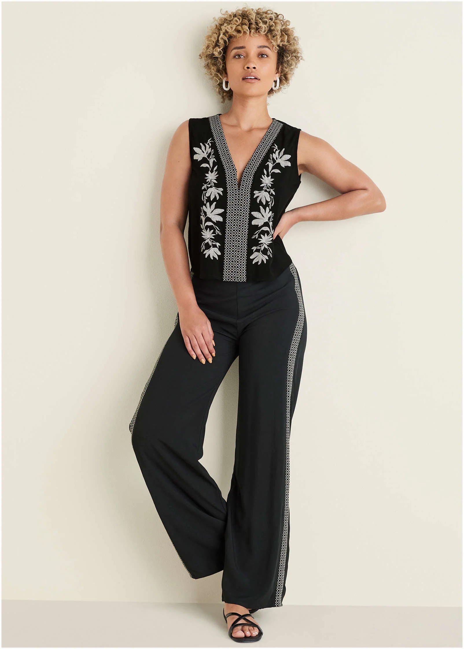 Embroidered Floral Tank - Jet Black - Image 3
