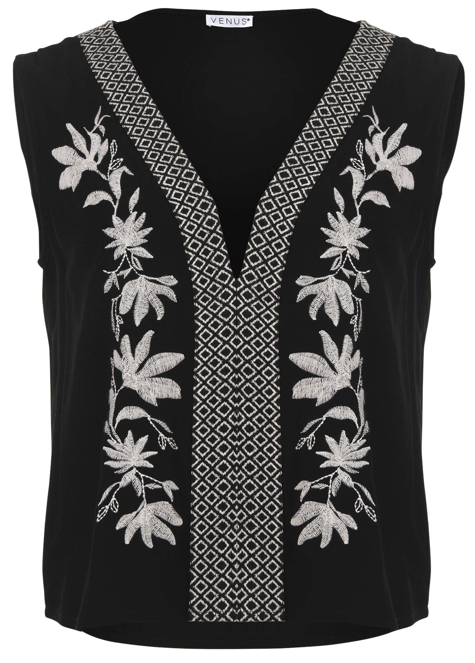 Embroidered Floral Tank - Jet Black - Image 6
