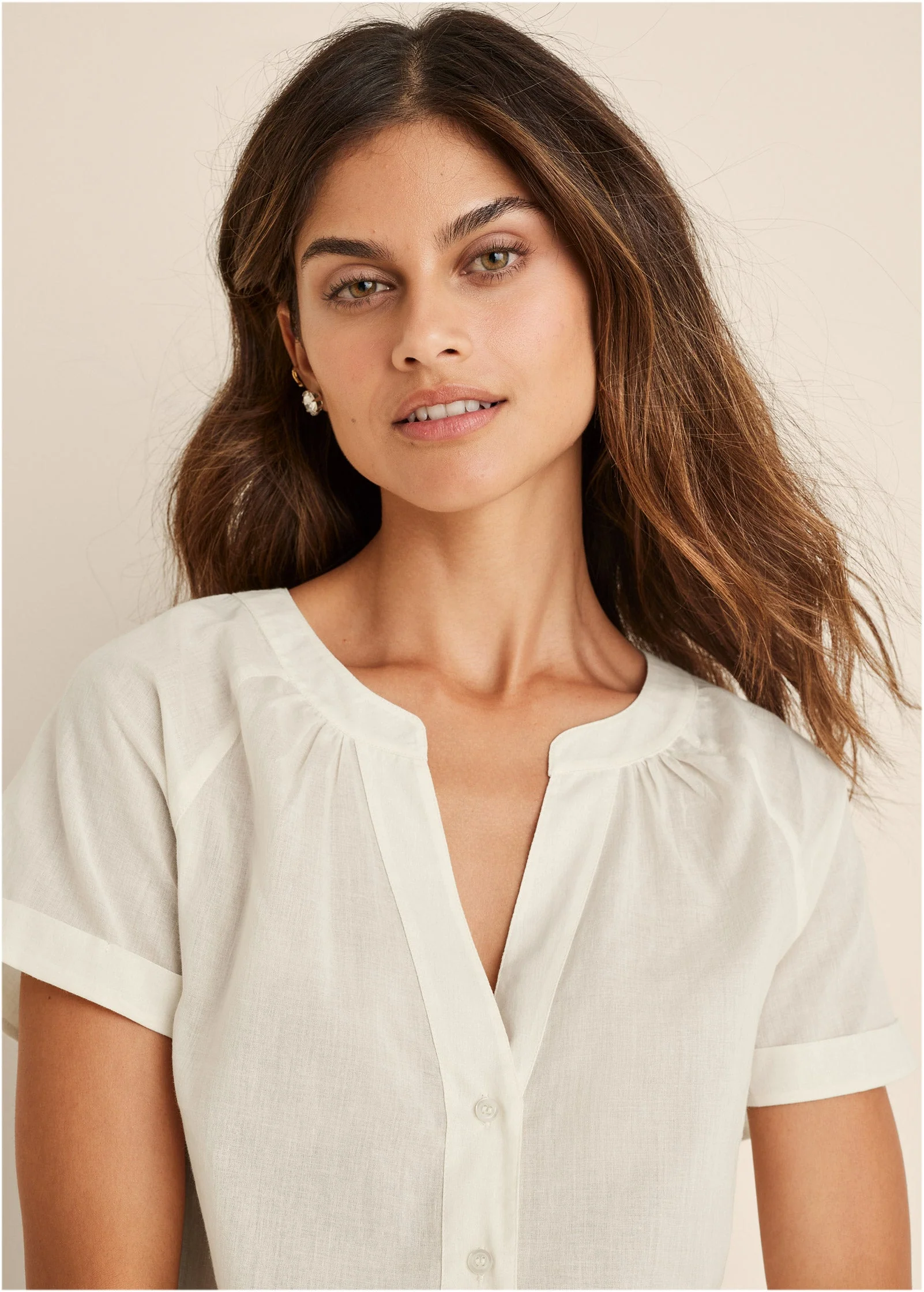 Short Sleeve Blouse - Cream - Image 5