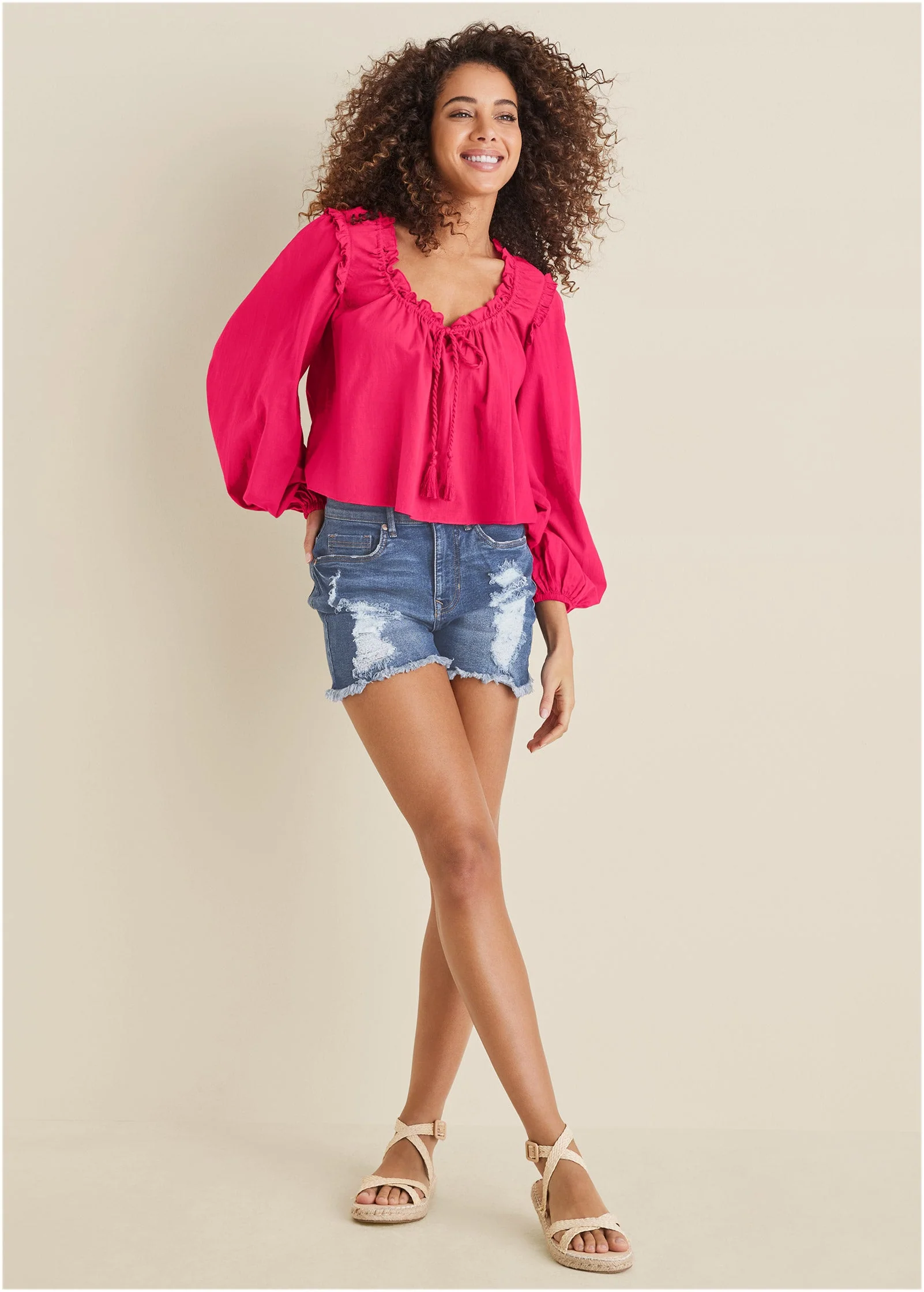 Tassel Long Sleeve Top - Dark Pink - Image 4
