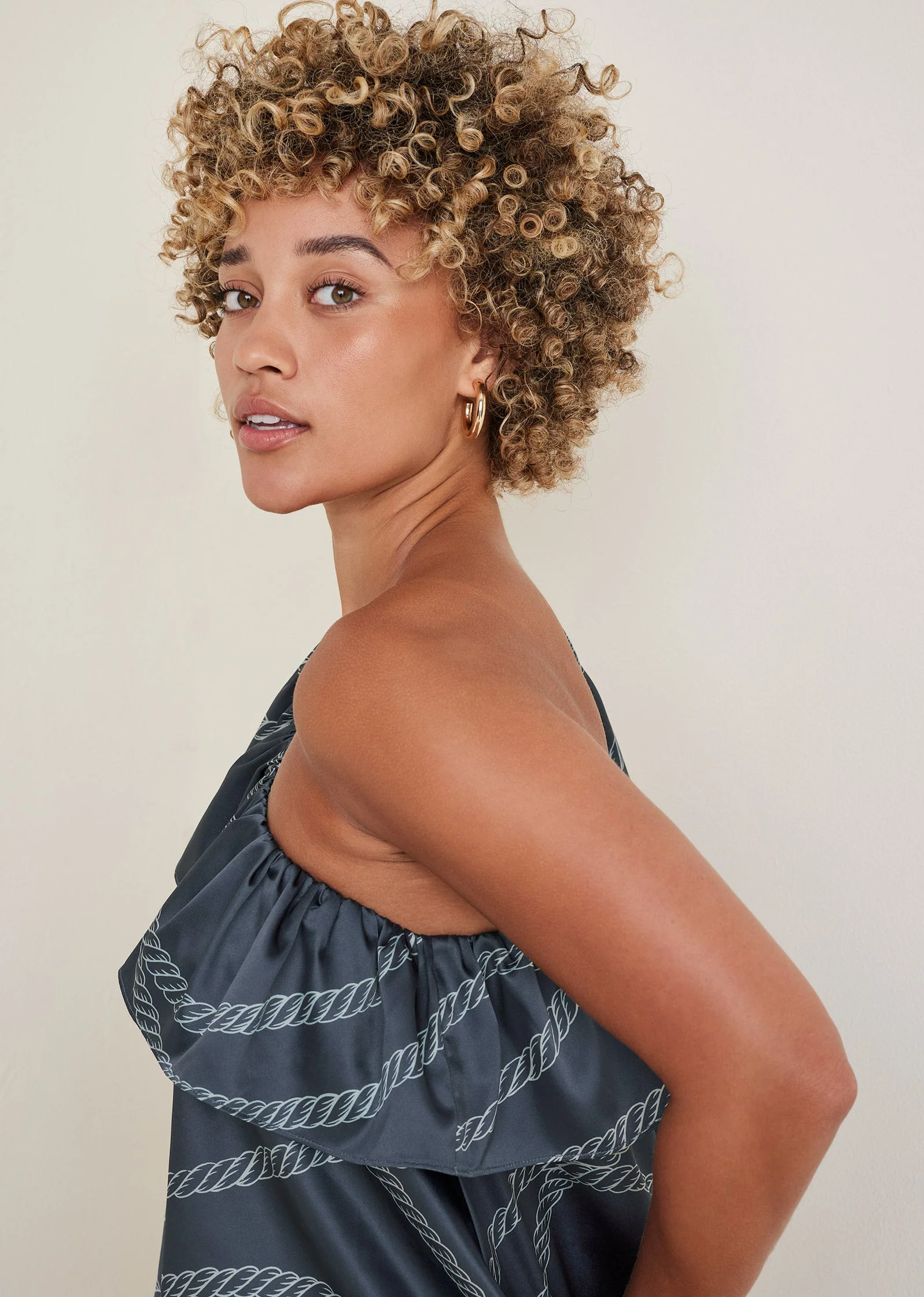 One Shoulder Ruffle Top - Yacht Rope Print - Image 4