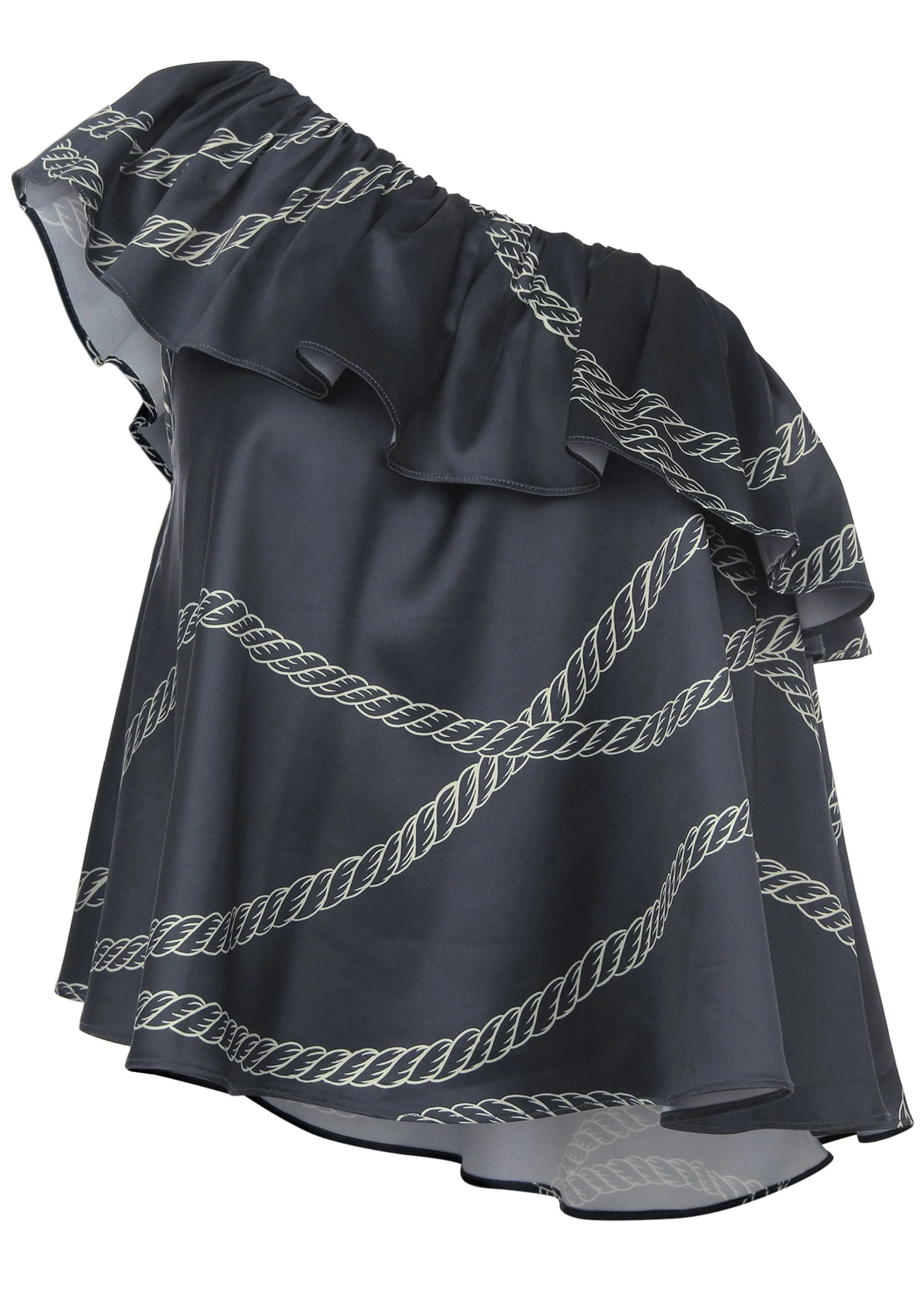 One Shoulder Ruffle Top - Yacht Rope Print - Image 5