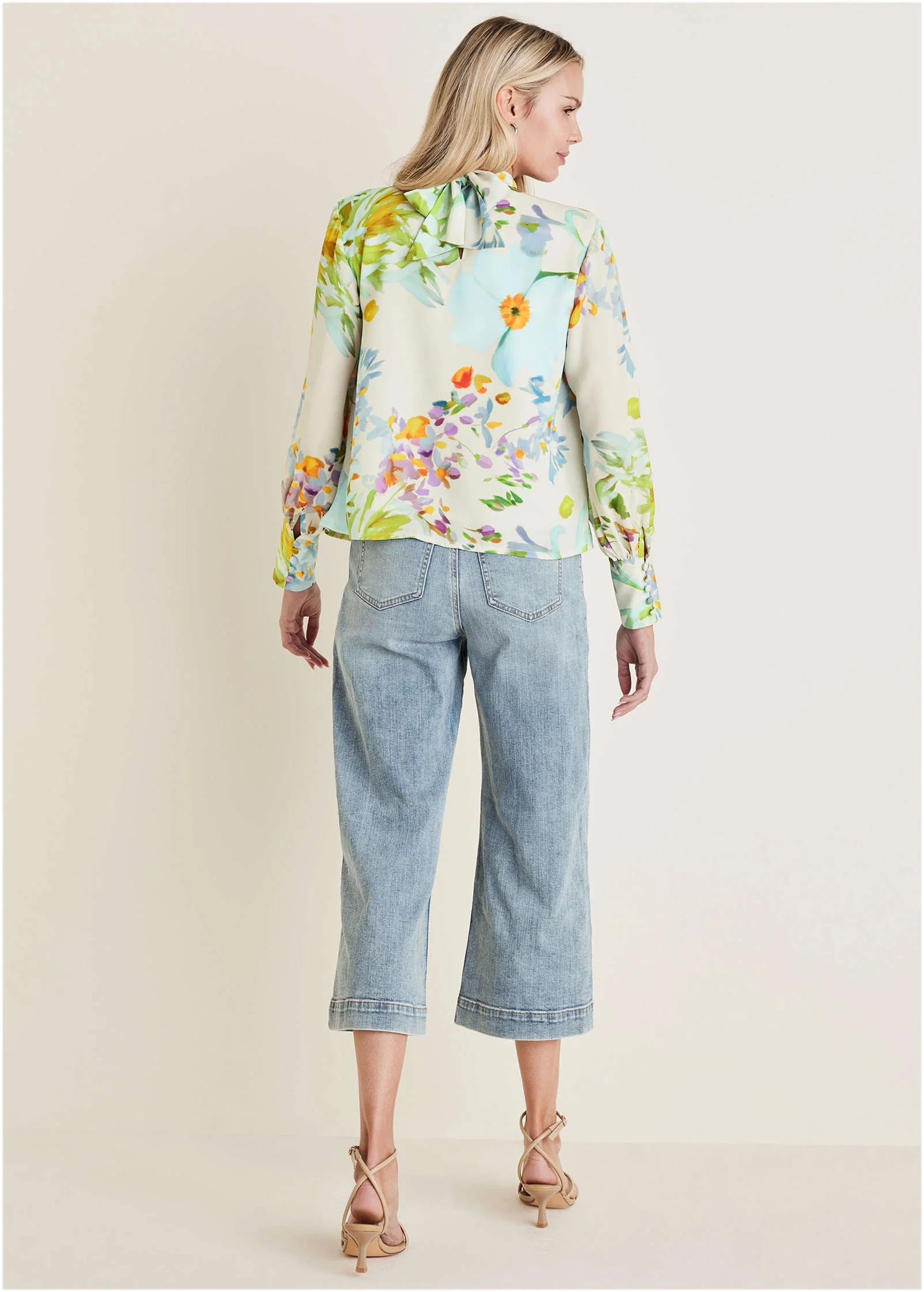 Printed Tie Neck Blouse - Coquette Bouquet - Image 2