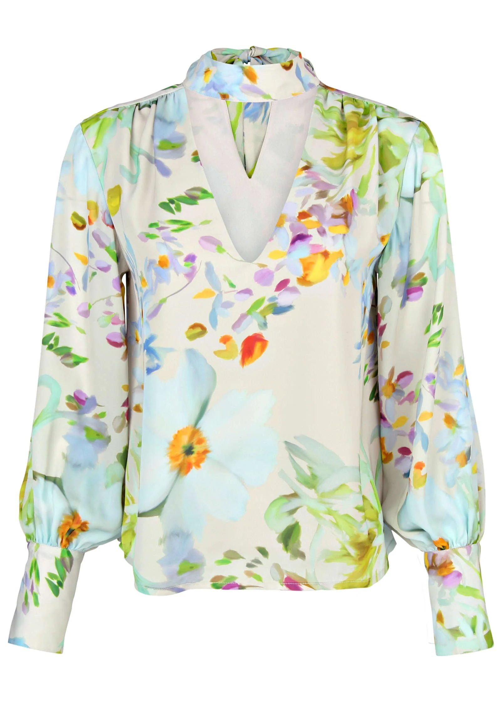 Printed Tie Neck Blouse - Coquette Bouquet - Image 3