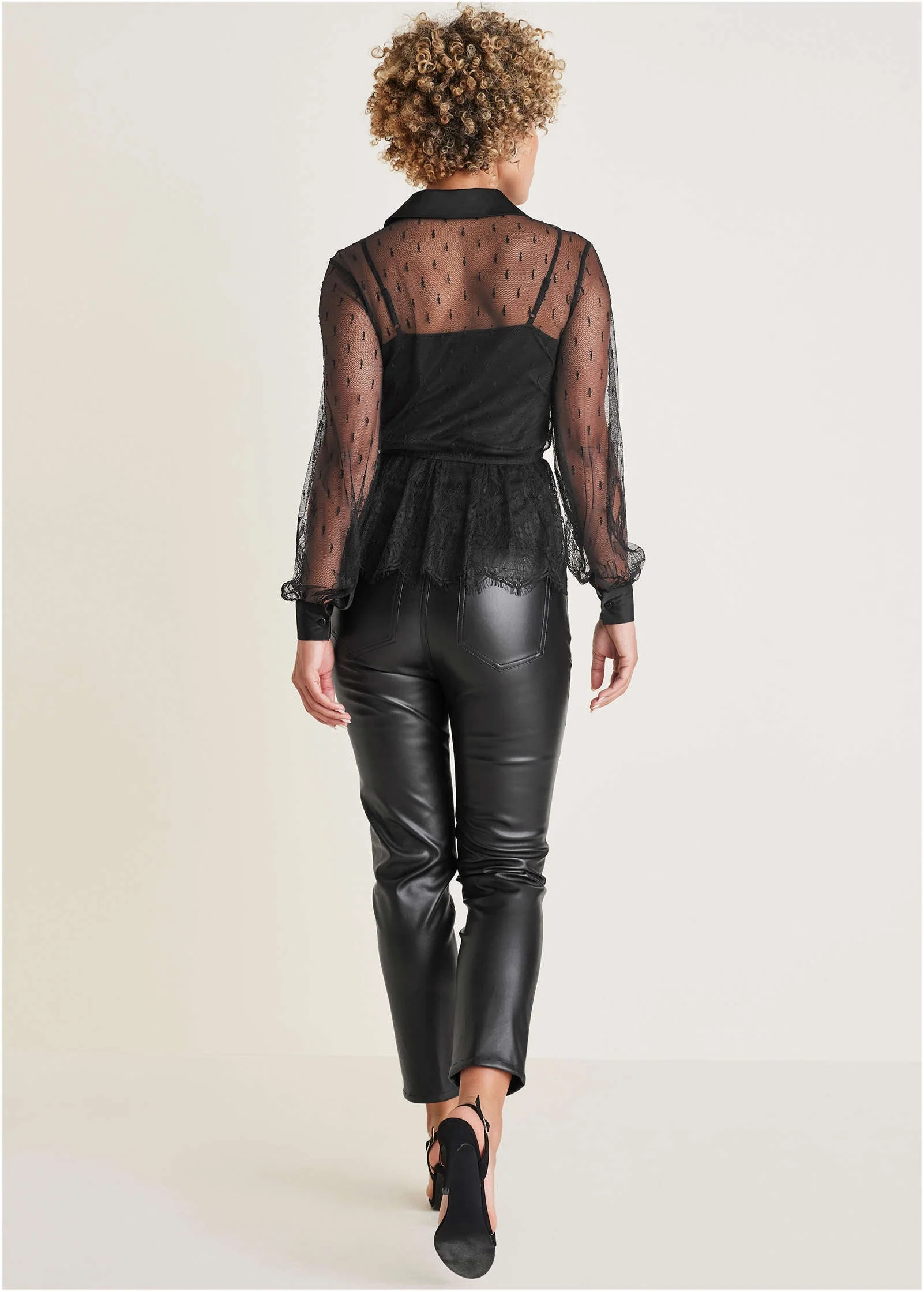 Sheer Lace Blouse - Jet Black - Image 3