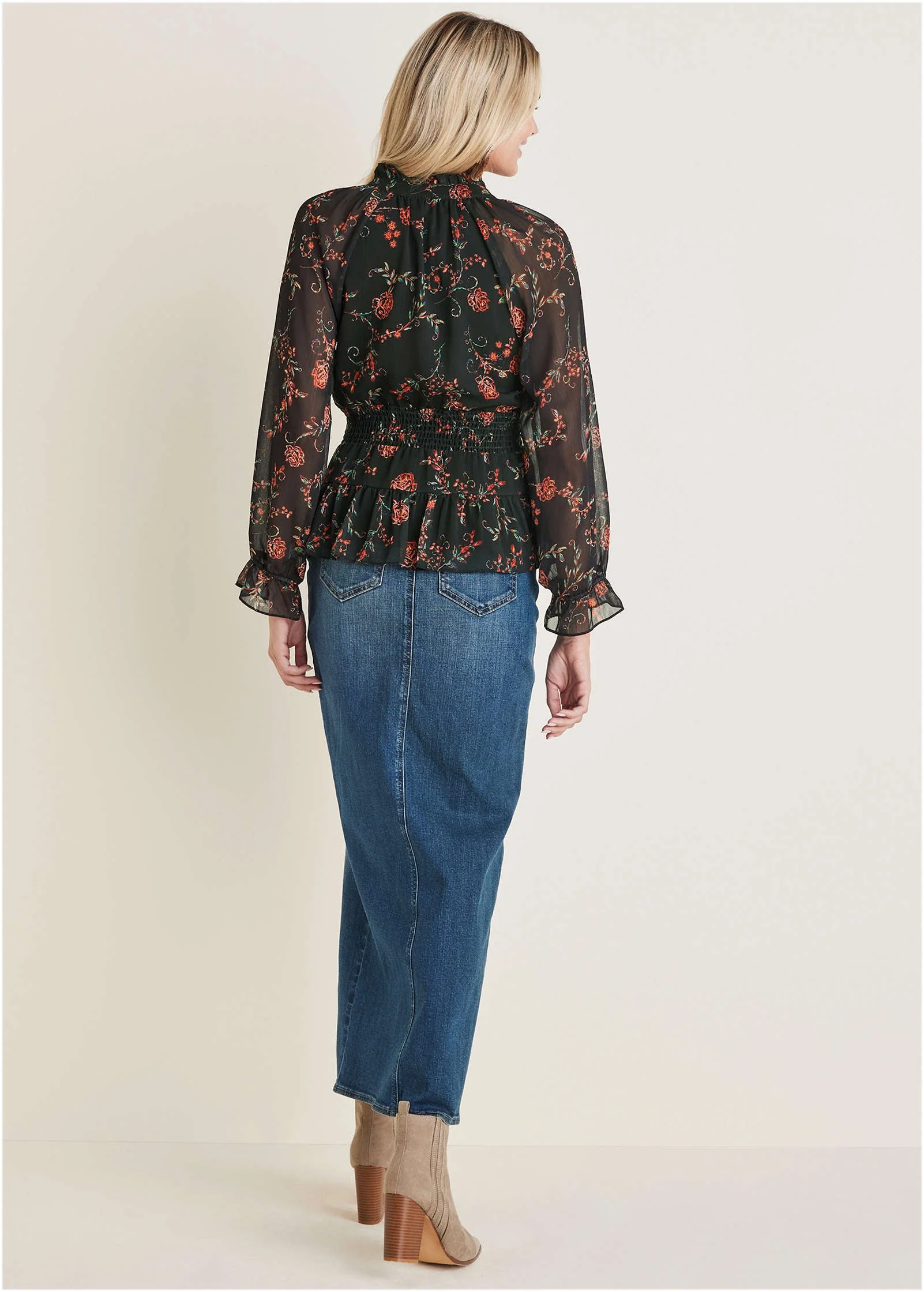 Sheer Printed Blouse - Gothic Roses - Image 2