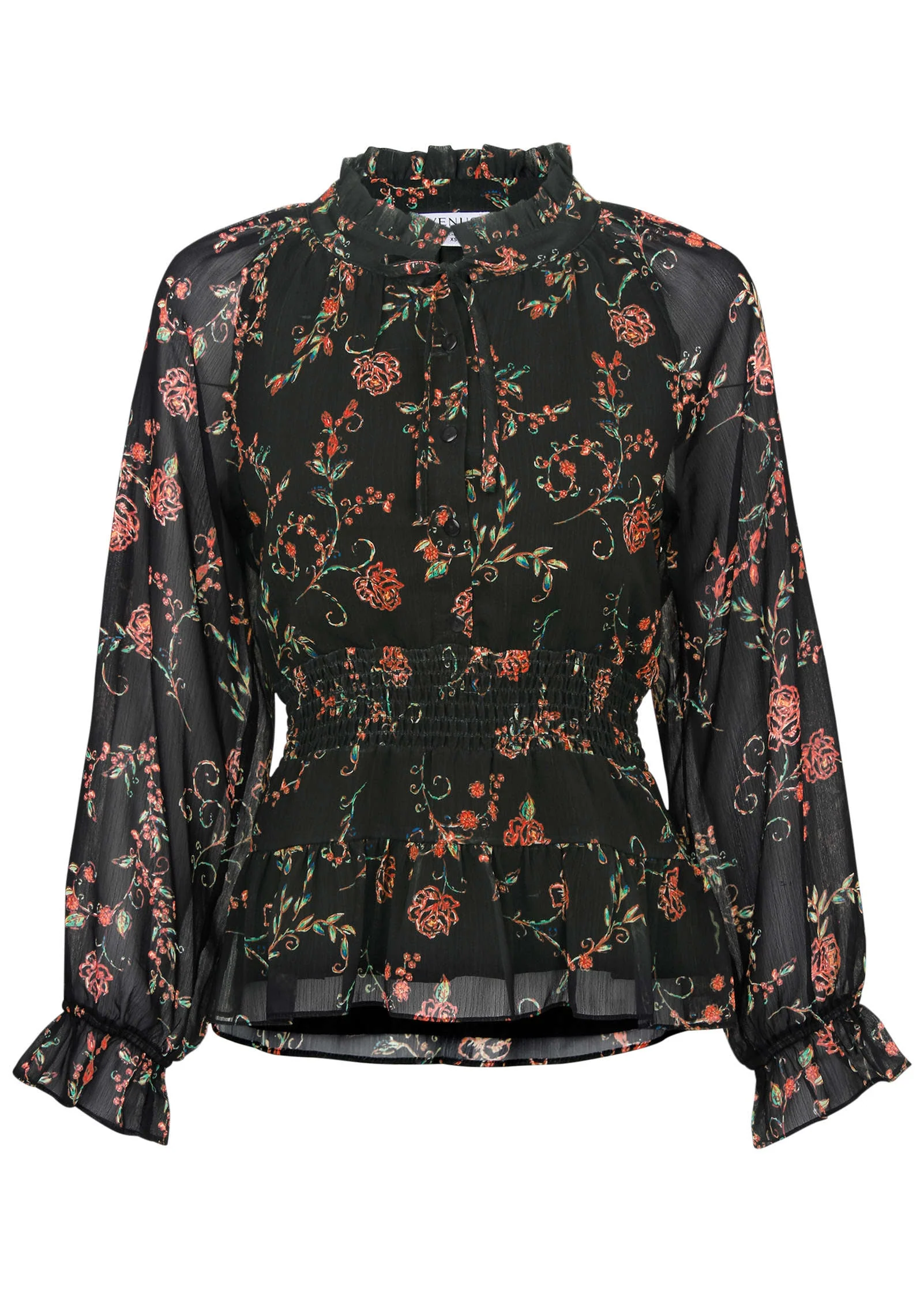 Sheer Printed Blouse - Gothic Roses - Image 4