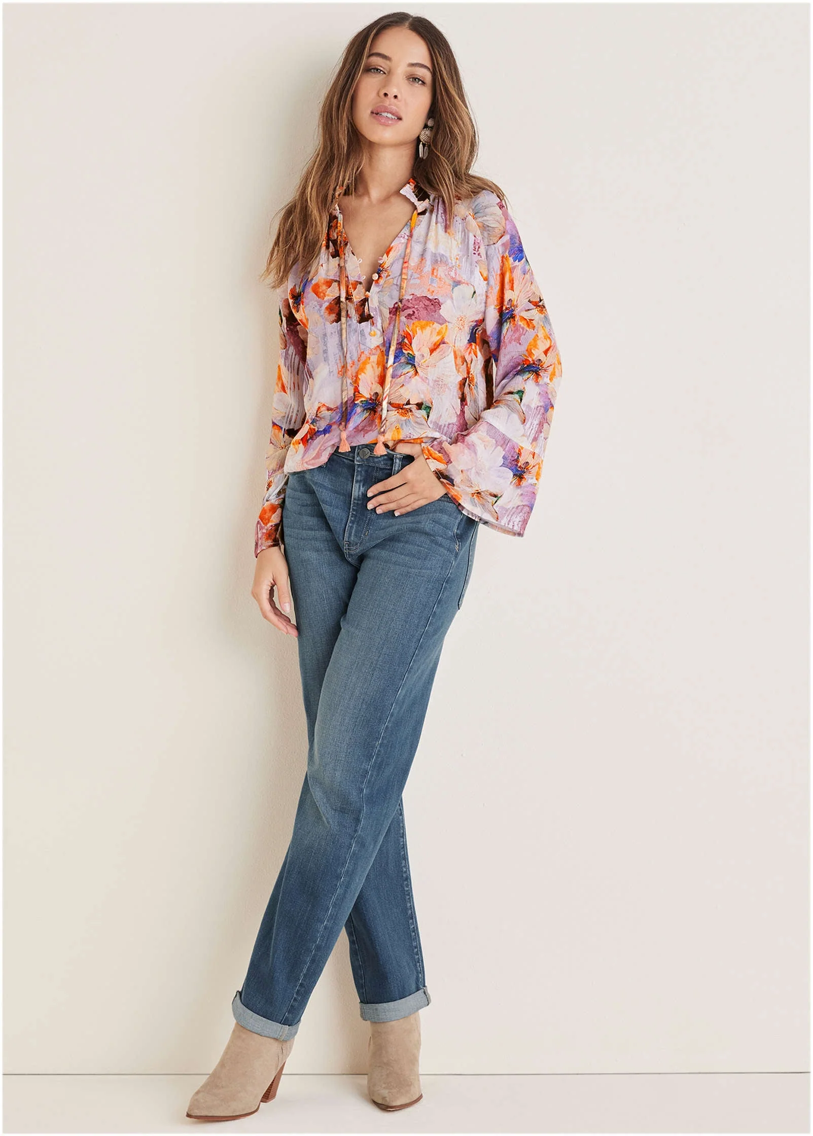 Ruffle Sleeve Floral Blouse - Digital Wildflowers - Image 2