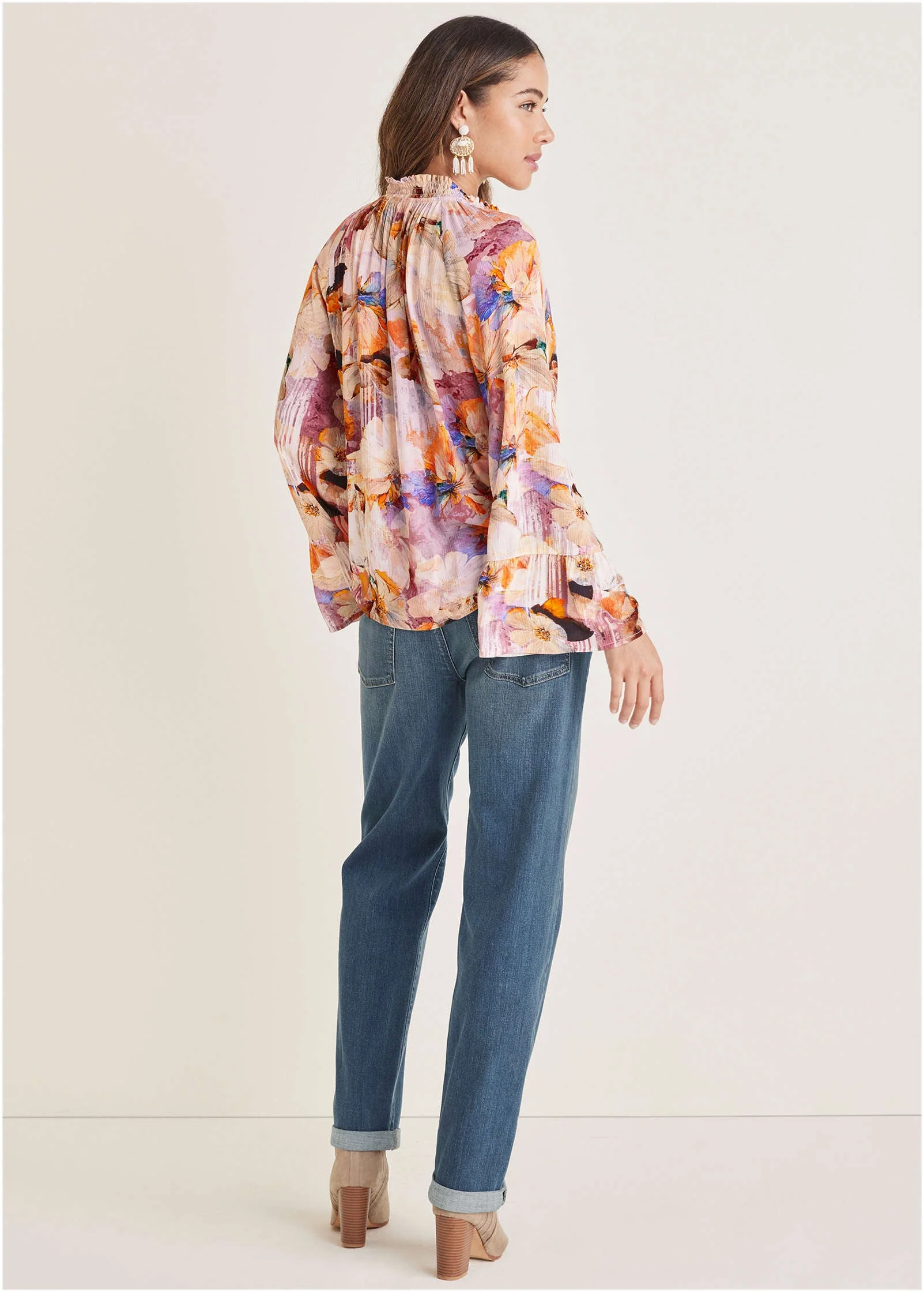 Ruffle Sleeve Floral Blouse - Digital Wildflowers - Image 3