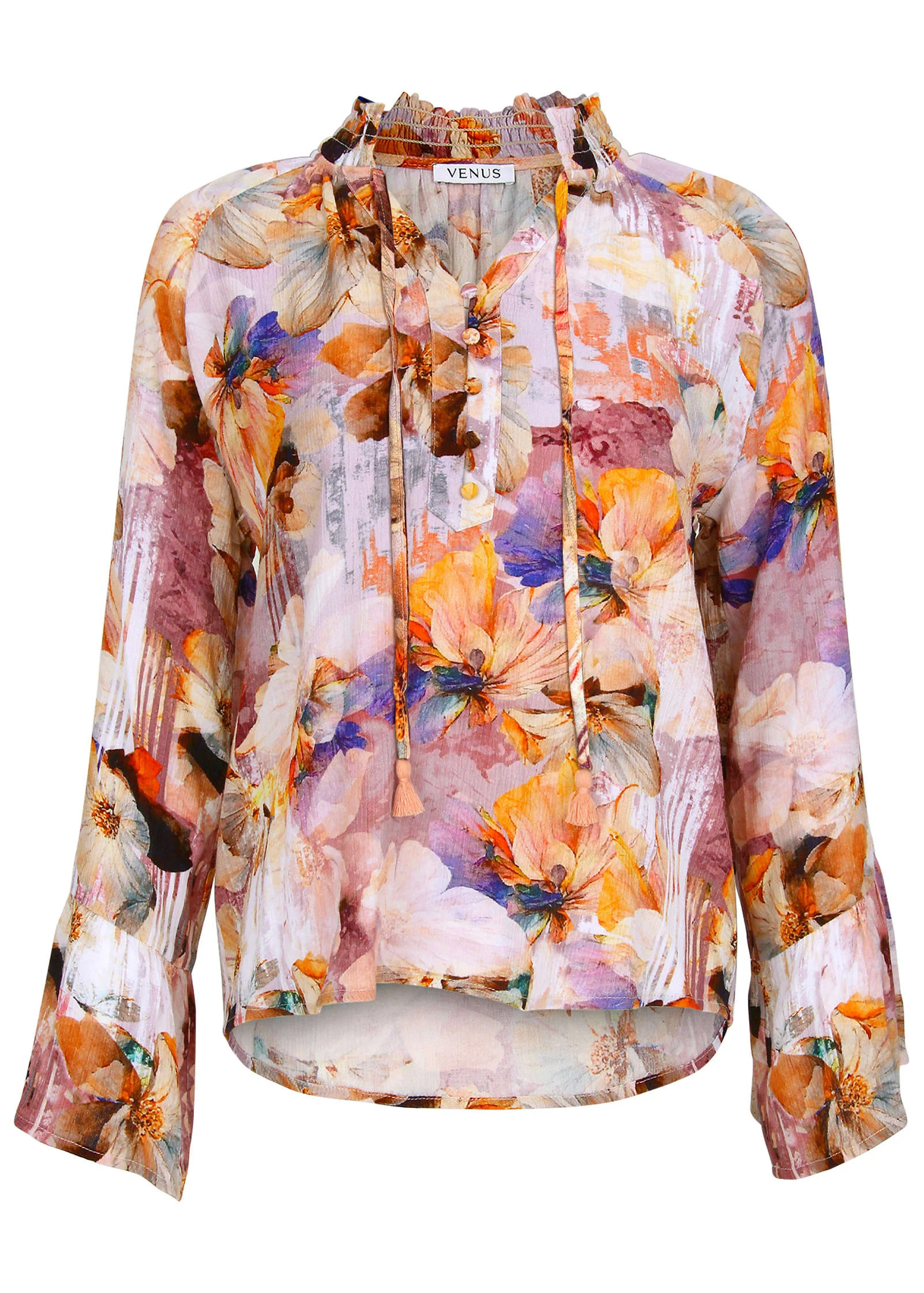Ruffle Sleeve Floral Blouse - Digital Wildflowers - Image 4