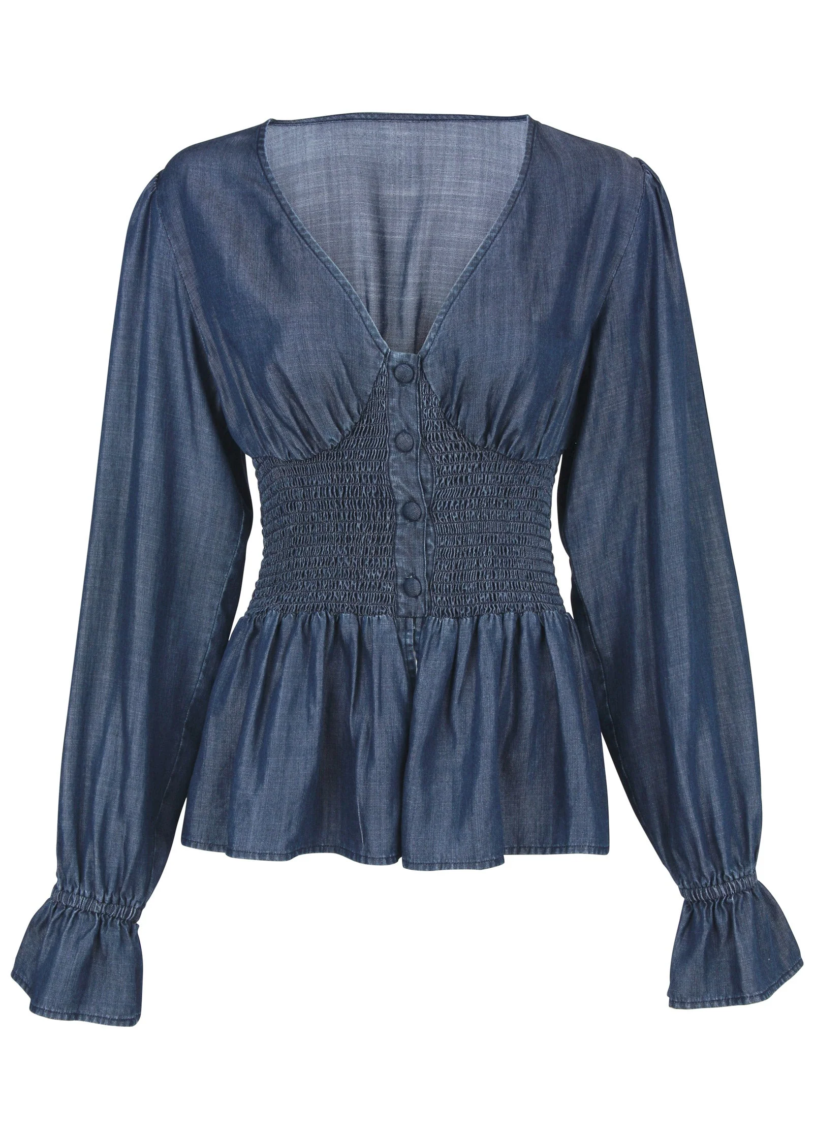 Chambray Smocked Top - Dark Wash - Image 3