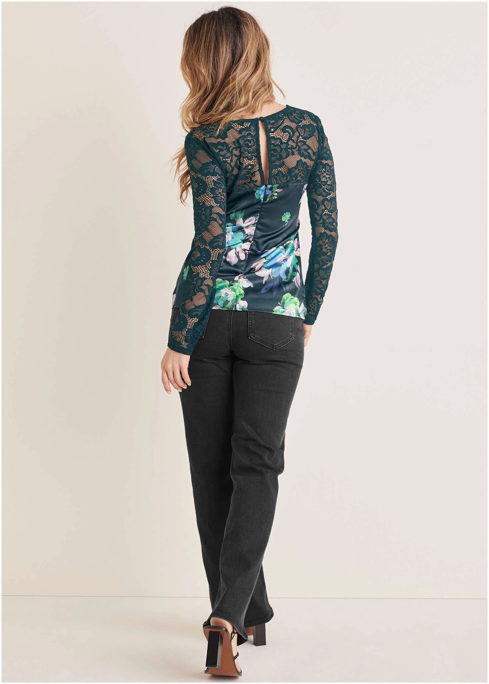 Lace Sleeve Printed Top - Midnight Garden - Image 2