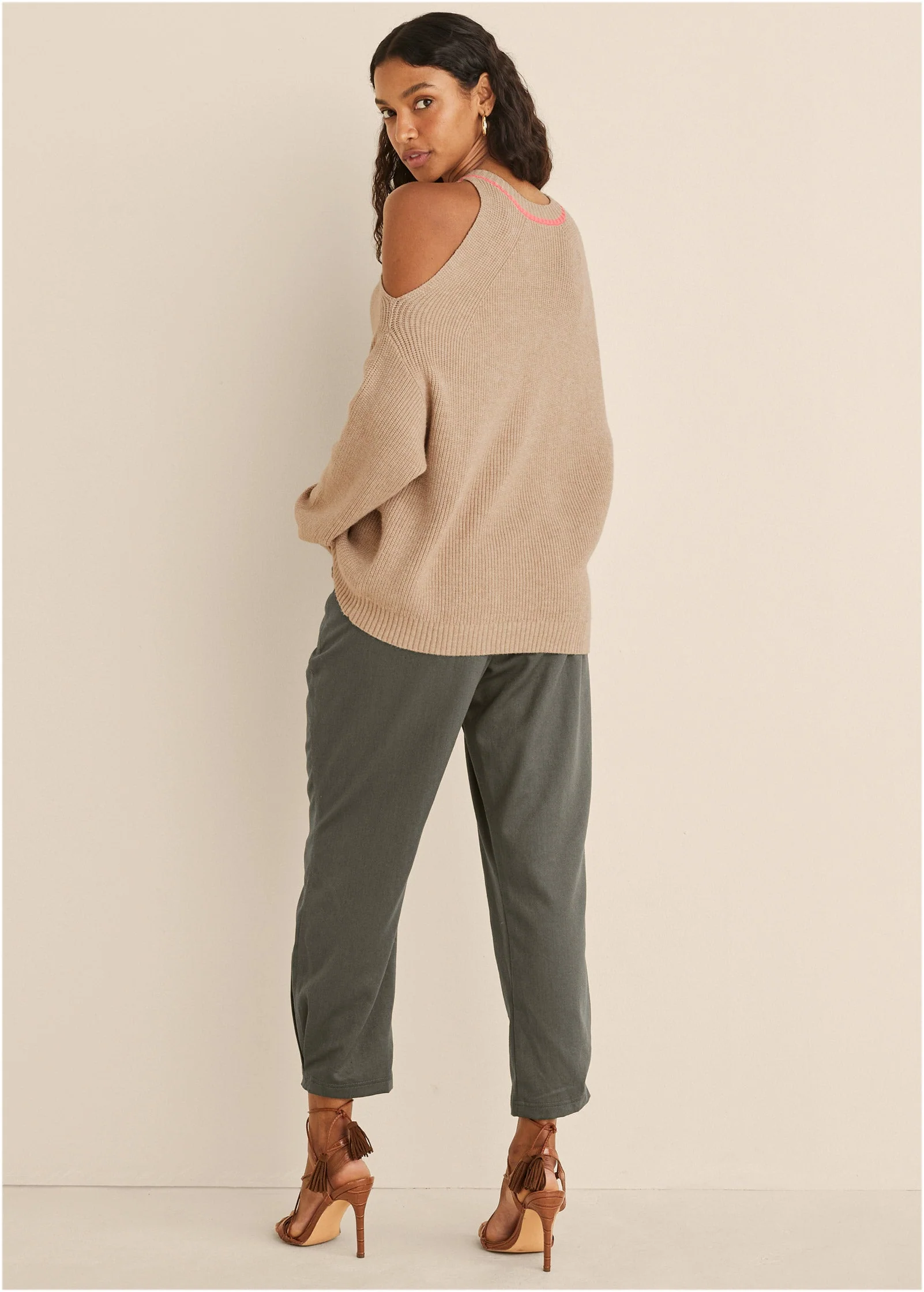 Cold Shoulder Sweater - Camel - Image 2