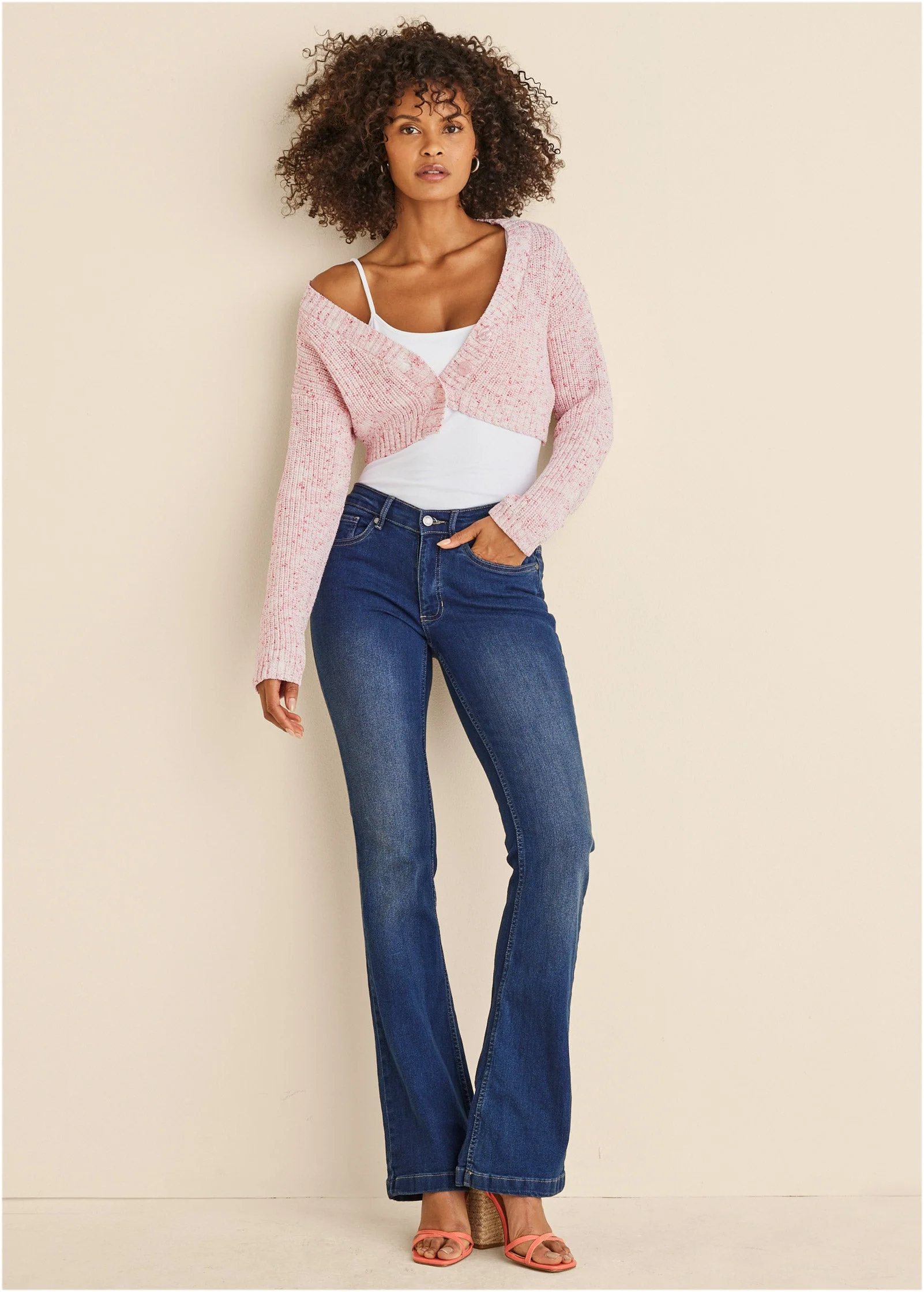 Marled Crop Cardigan - Coral - Image 2