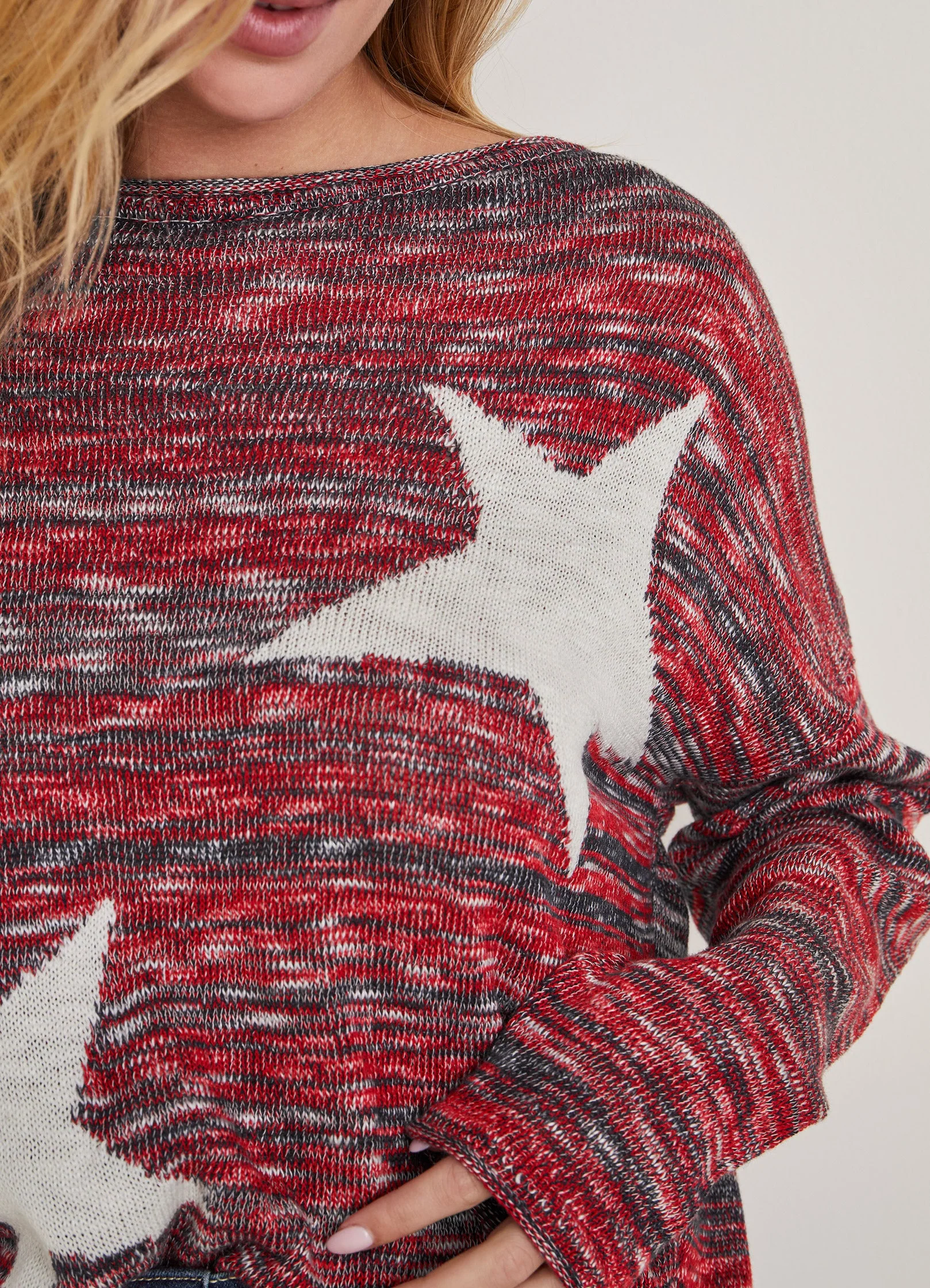 Cotton Slub Star Sweater - Racing Red Multi - Image 4