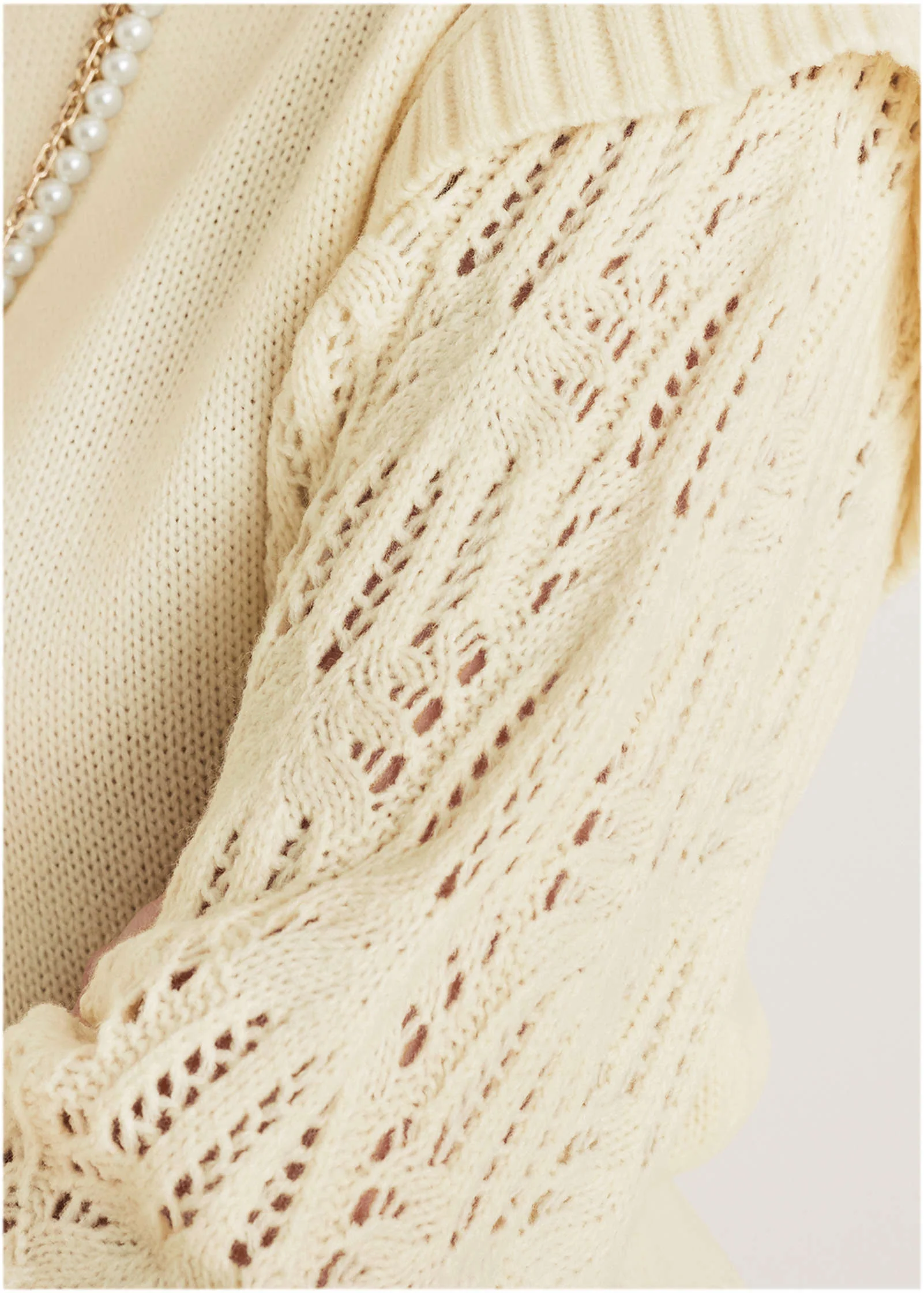 Pointelle Sleeve Crew Neck - Off White - Image 3