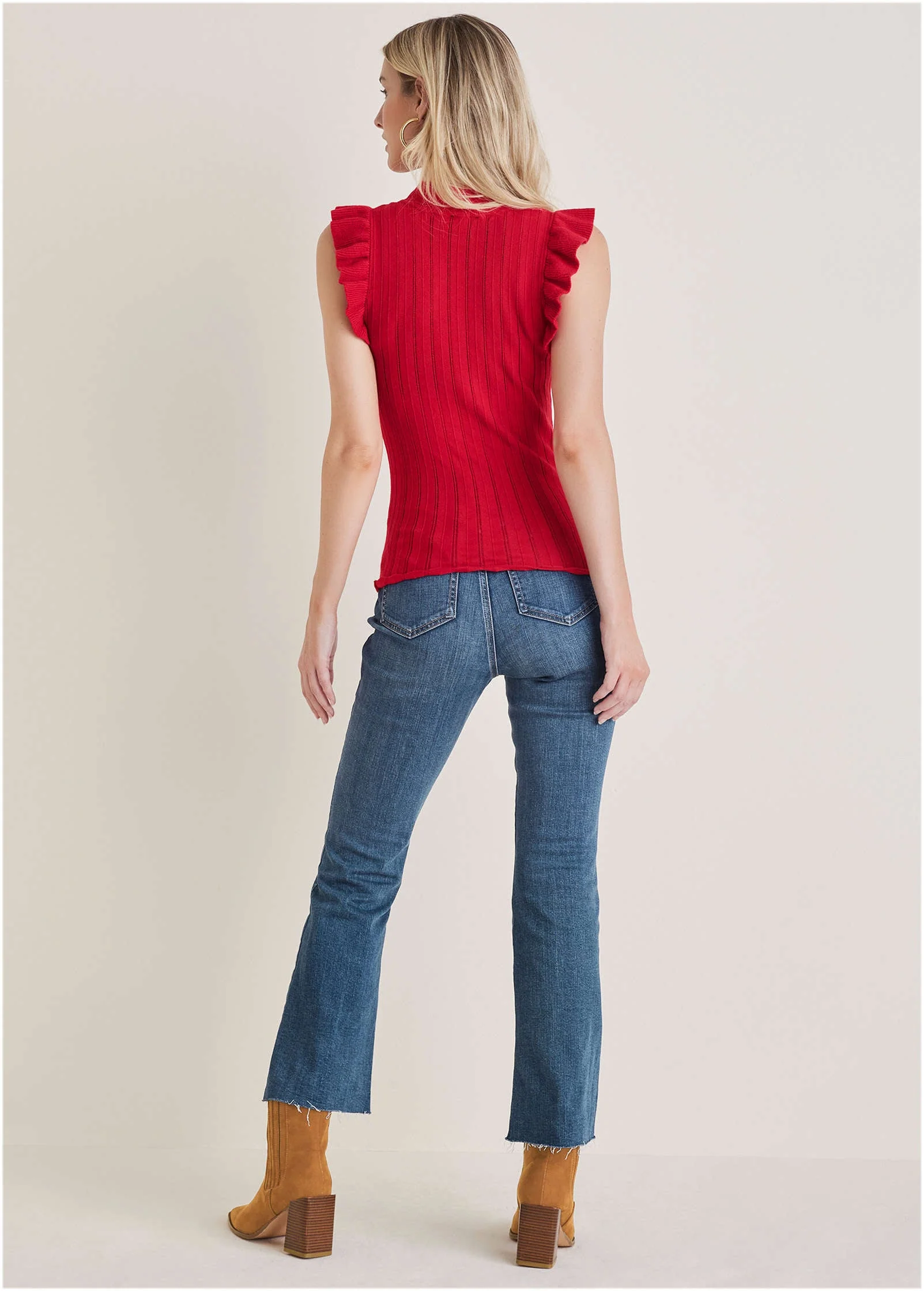 Ruffle Mock Neck Sweater - Haute Red - Image 2
