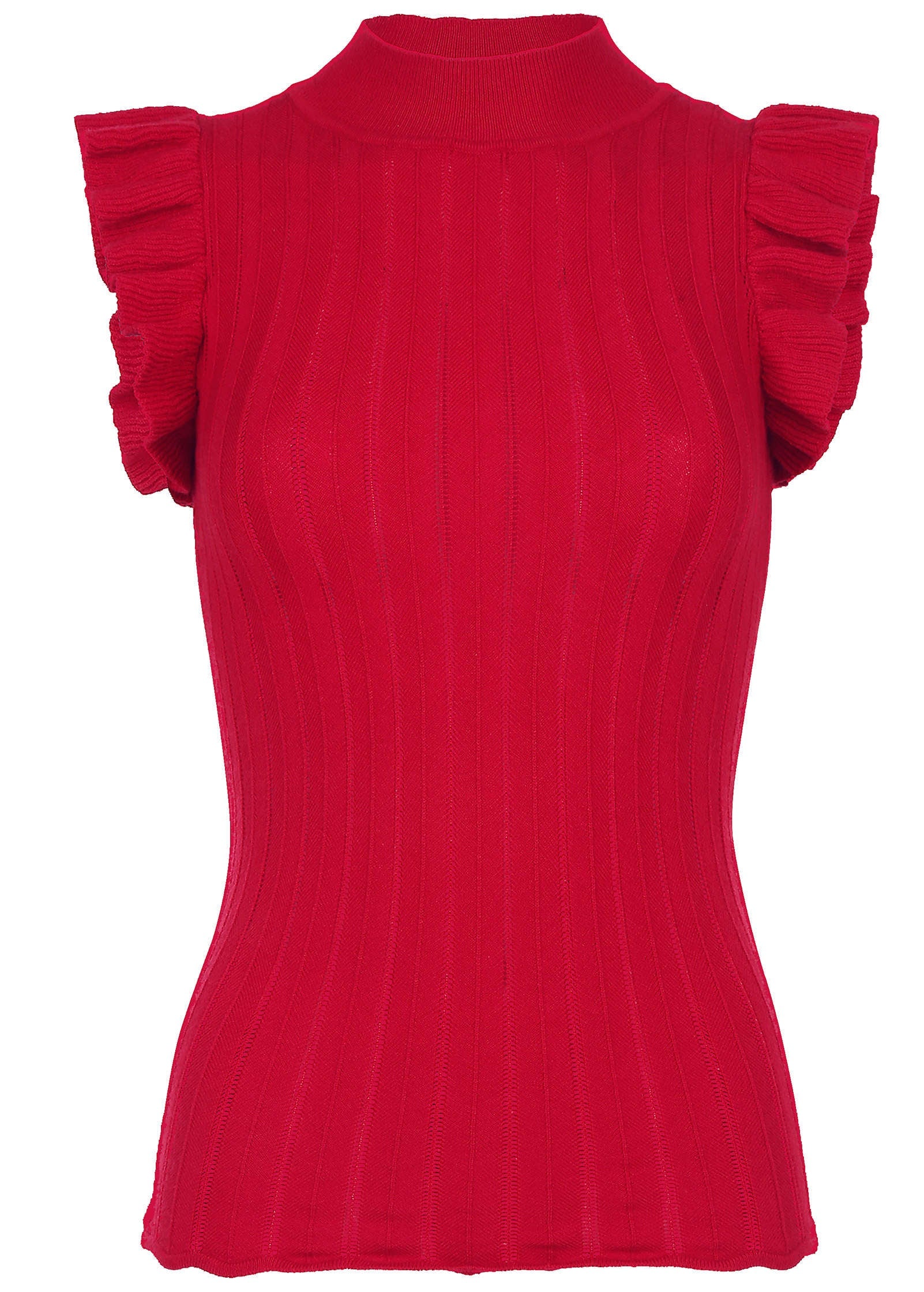 Ruffle Mock Neck Sweater - Haute Red - Image 5