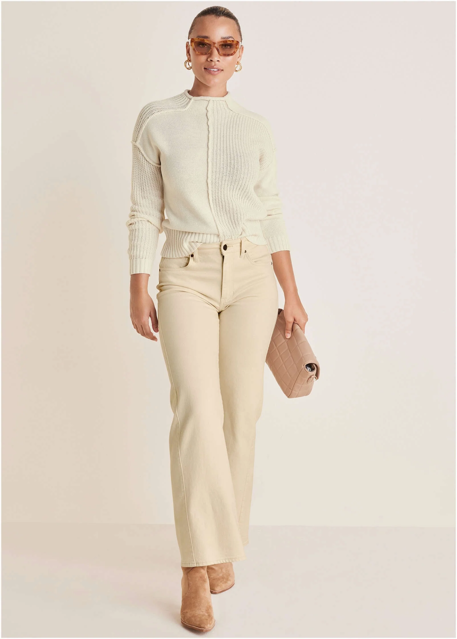 Mock Neck Knit Sweater - Off White - Image 3