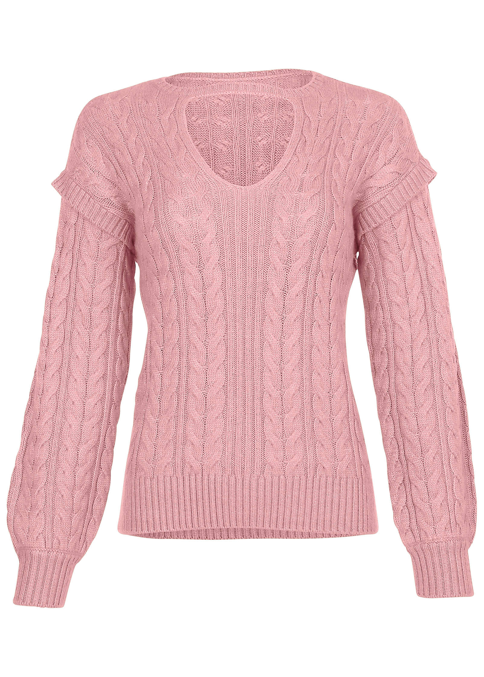 Cable Knit Cut-Out Sweater - Bleached Mauve - Image 4