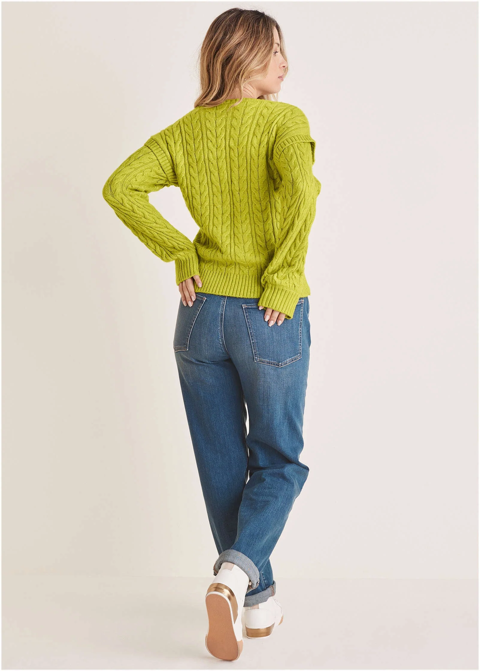 Cable Knit Cut-Out Sweater - Lentil Sprout - Image 3
