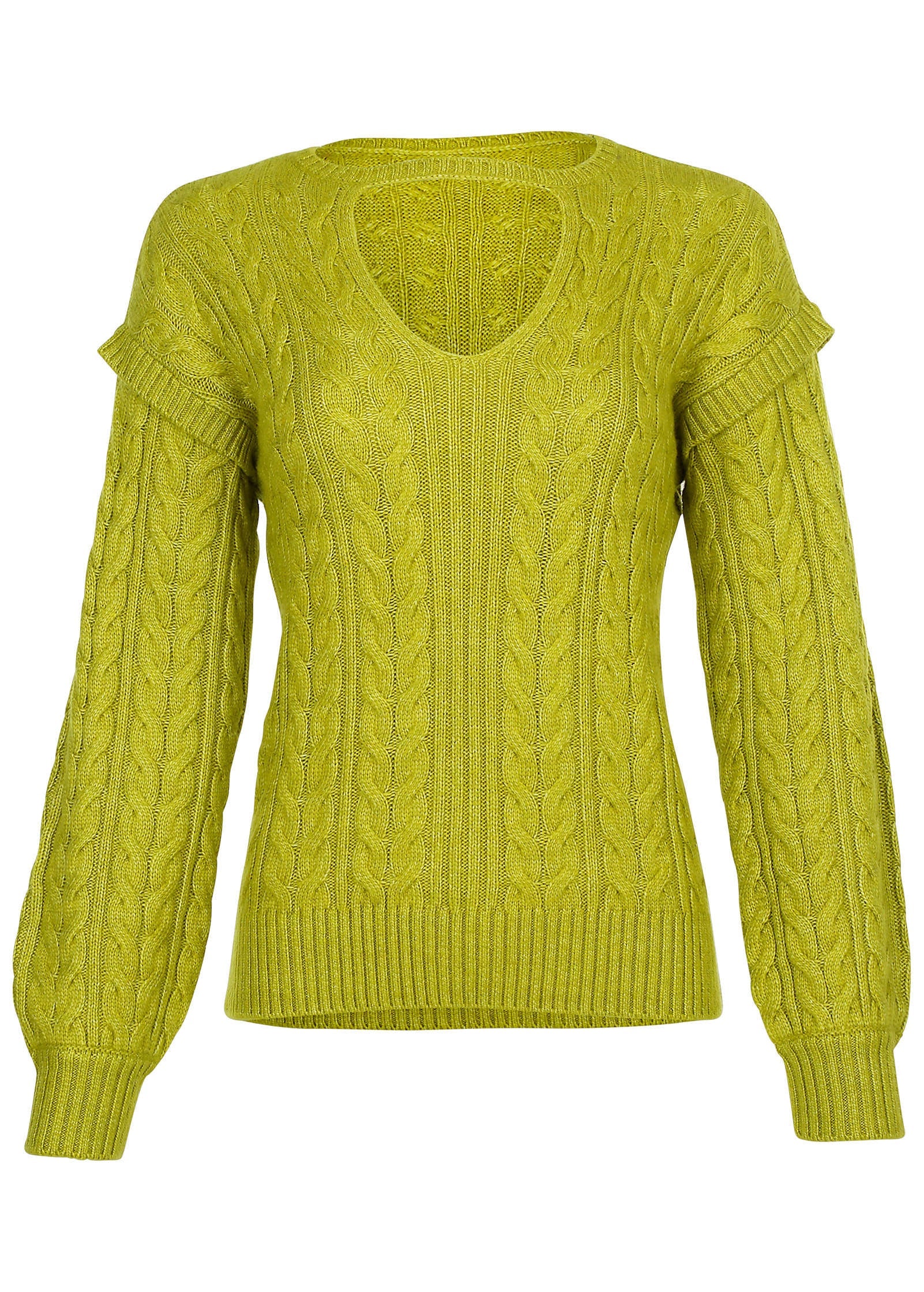Cable Knit Cut-Out Sweater - Lentil Sprout - Image 4