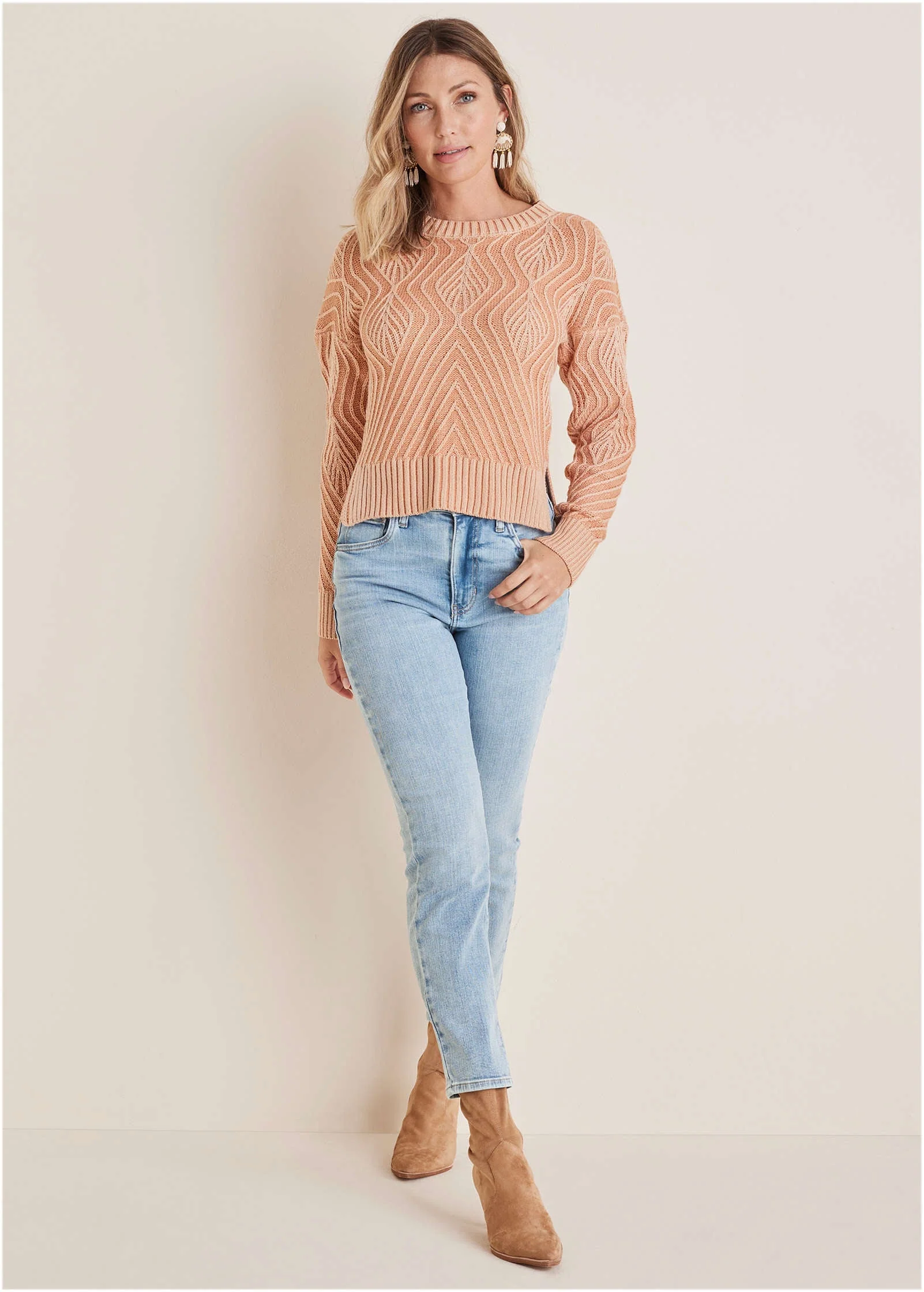 Stitch Interest Sweater - Muted Clay - Image 3