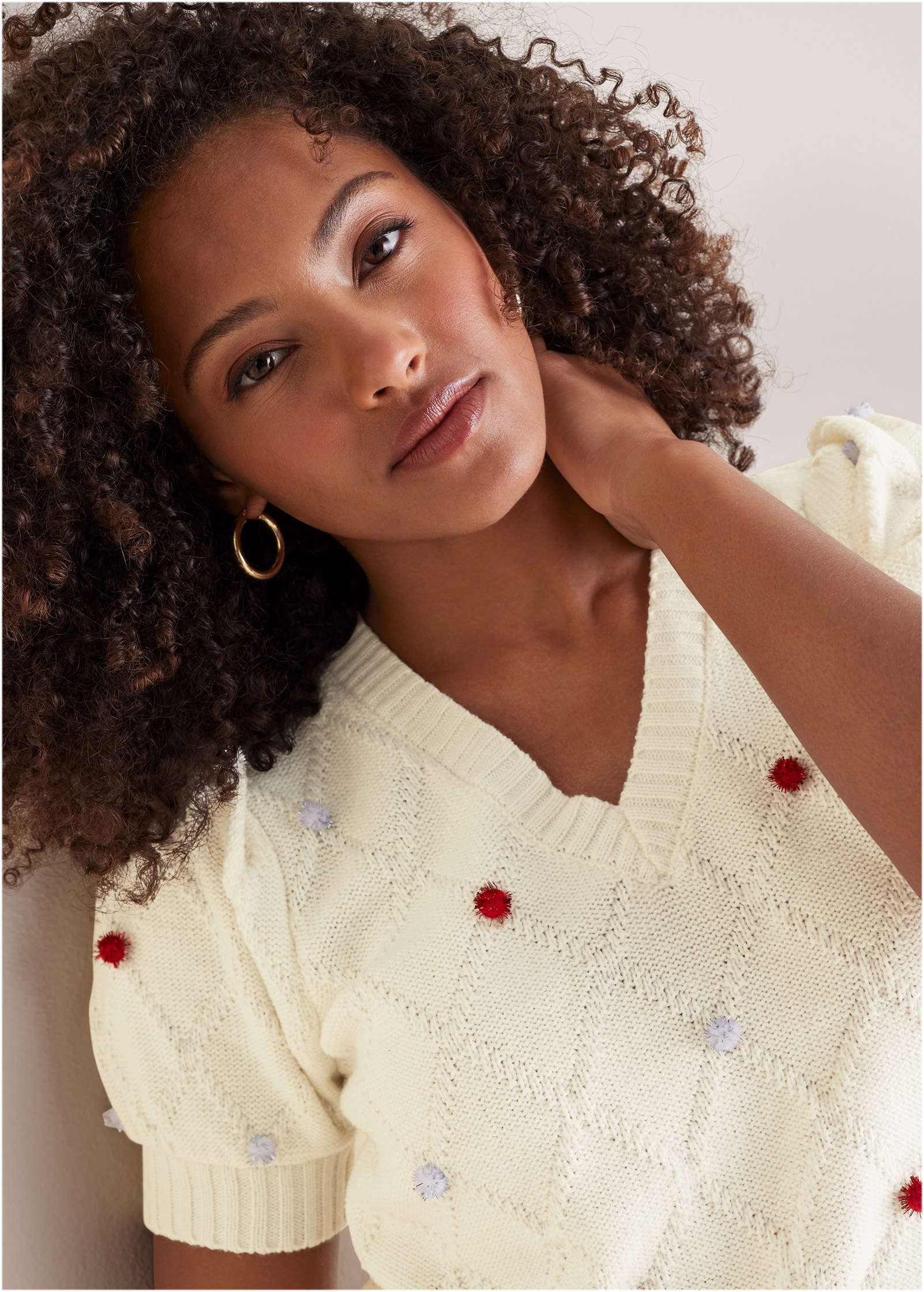 Pom Pom Sweater - White Multi - Image 4