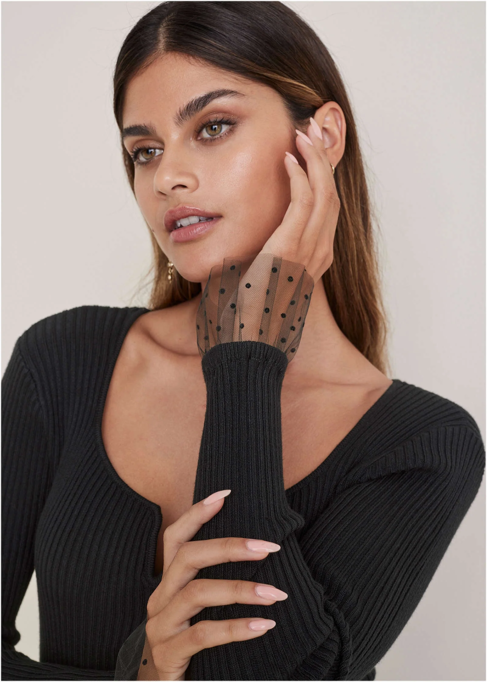 Ribbed Organza Sweater  - Jet Black
