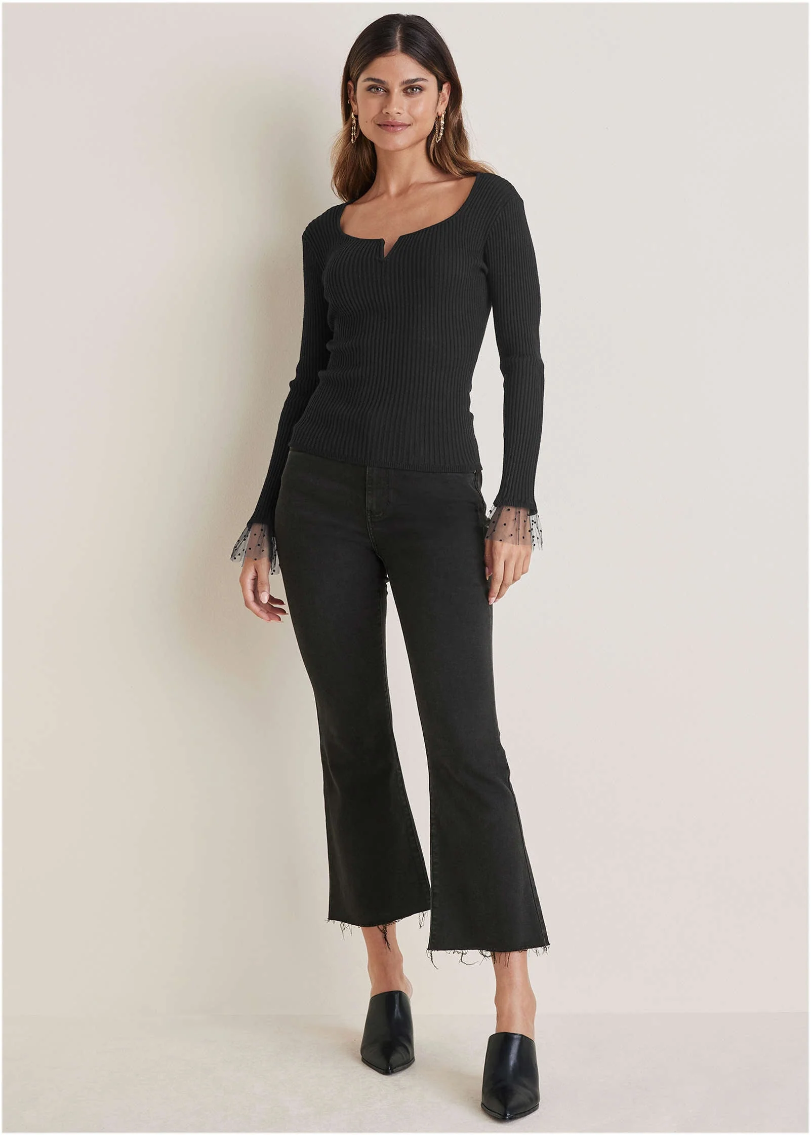 Ribbed Organza Sweater  - Jet Black - Image 3