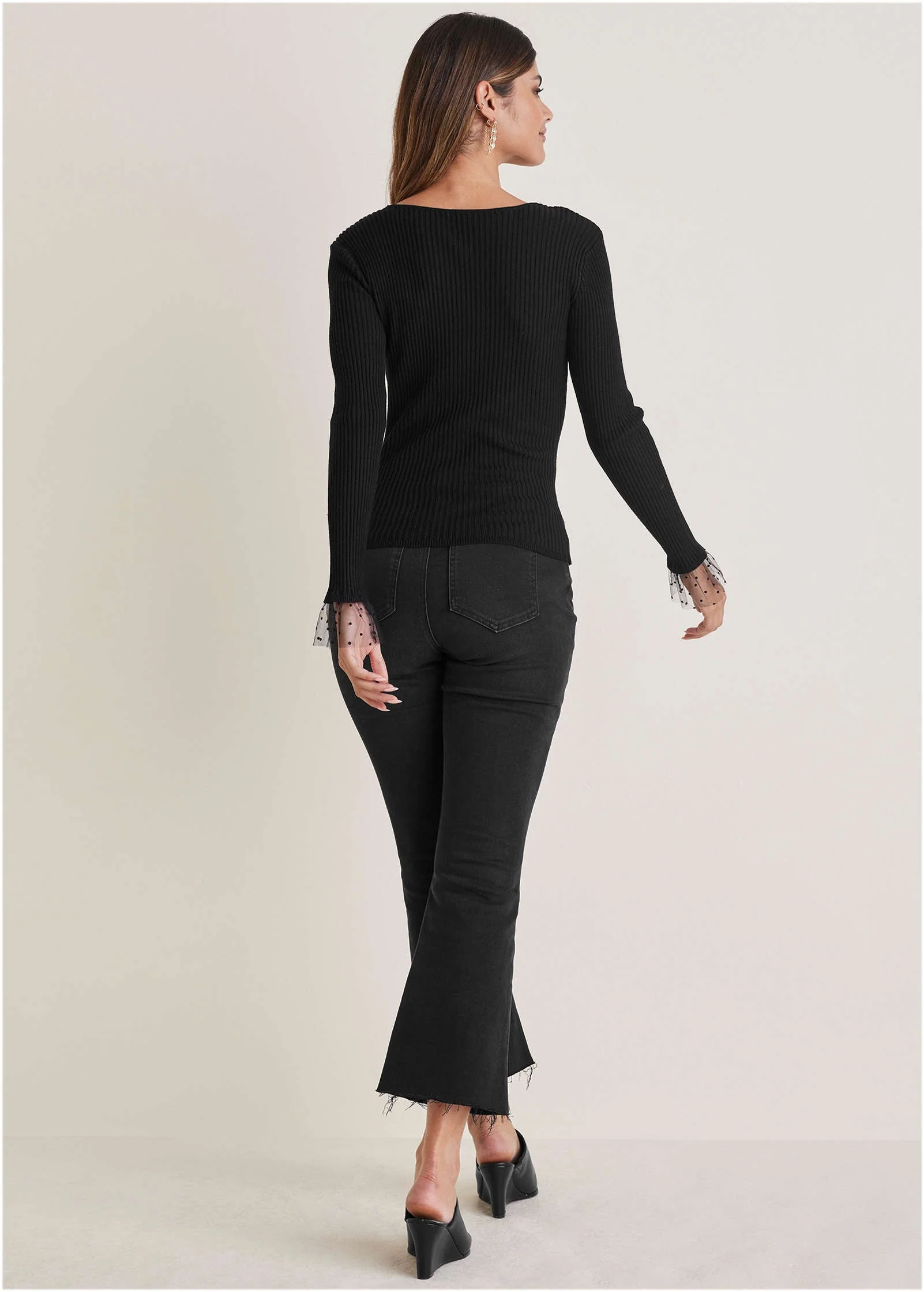 Ribbed Organza Sweater  - Jet Black - Image 4