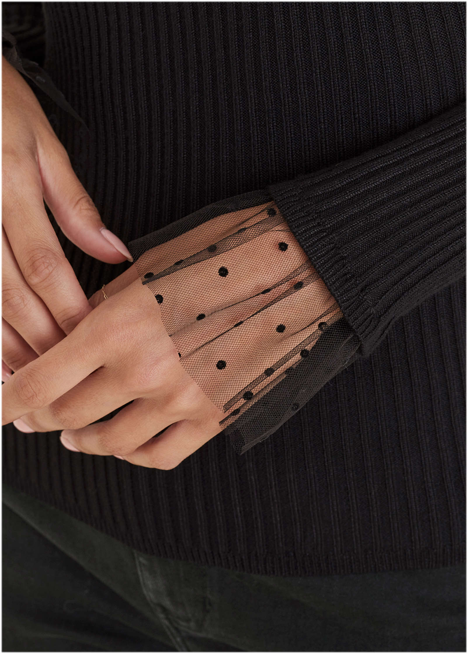 Ribbed Organza Sweater  - Jet Black - Image 5