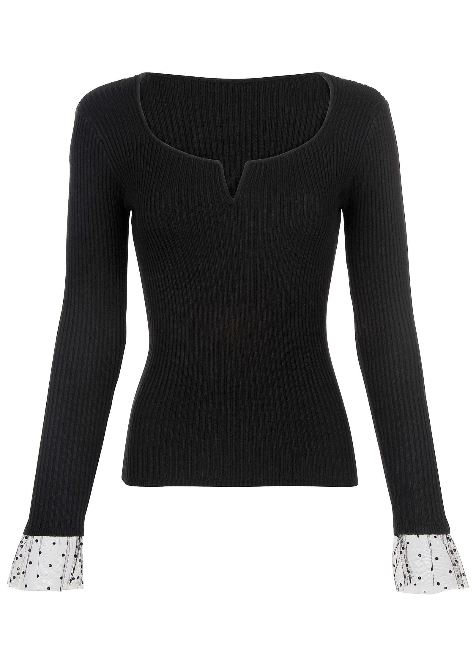Ribbed Organza Sweater  - Jet Black - Image 6