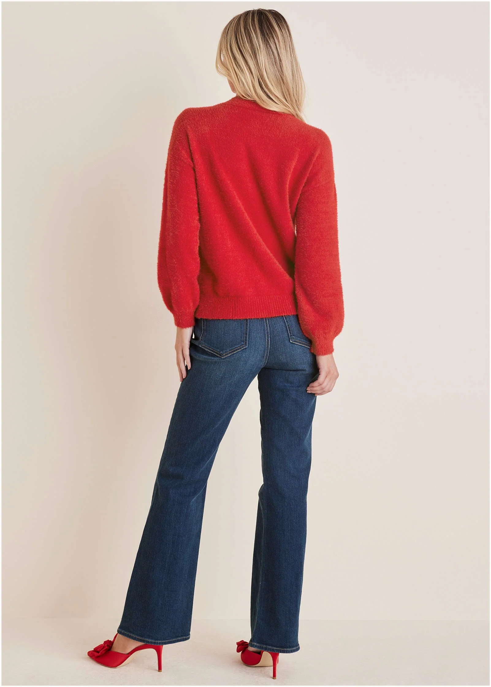 Button Down Cardigan - Haute Red - Image 3